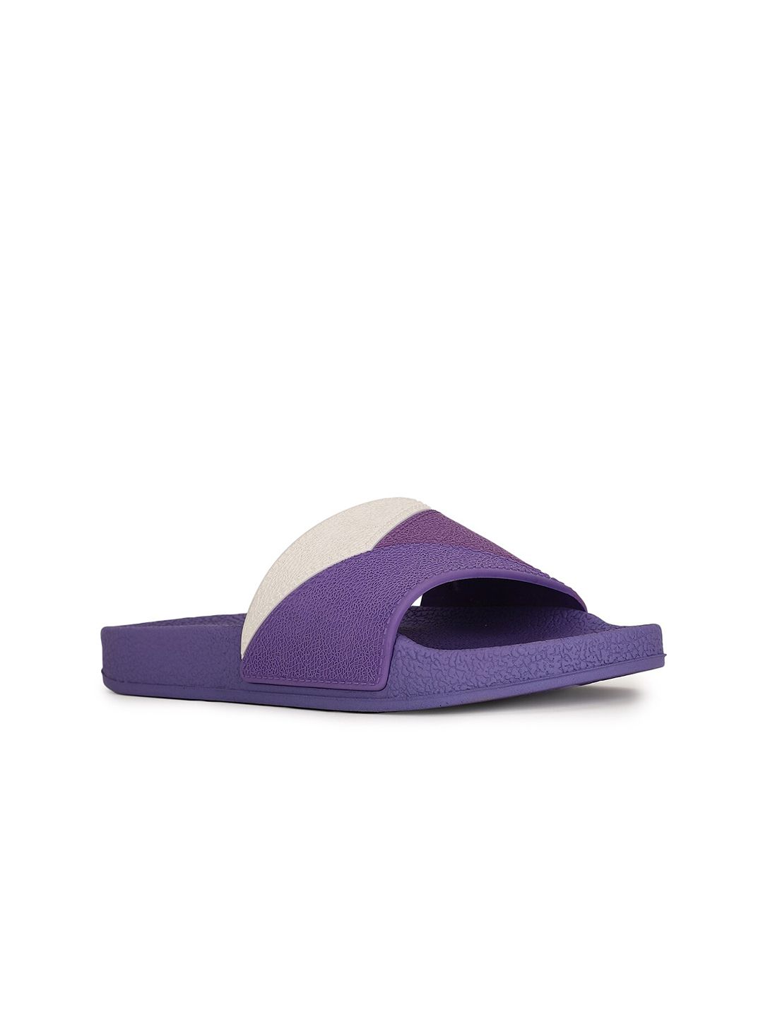 Bata Women Purple & White Colourblocked Sliders Price in India