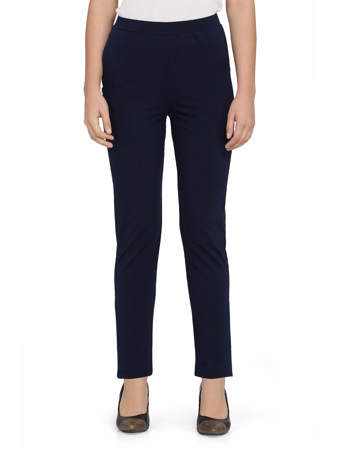 SPIFFY Women Navy Blue Relaxed Straight Leg Straight Fit Trousers Price in India