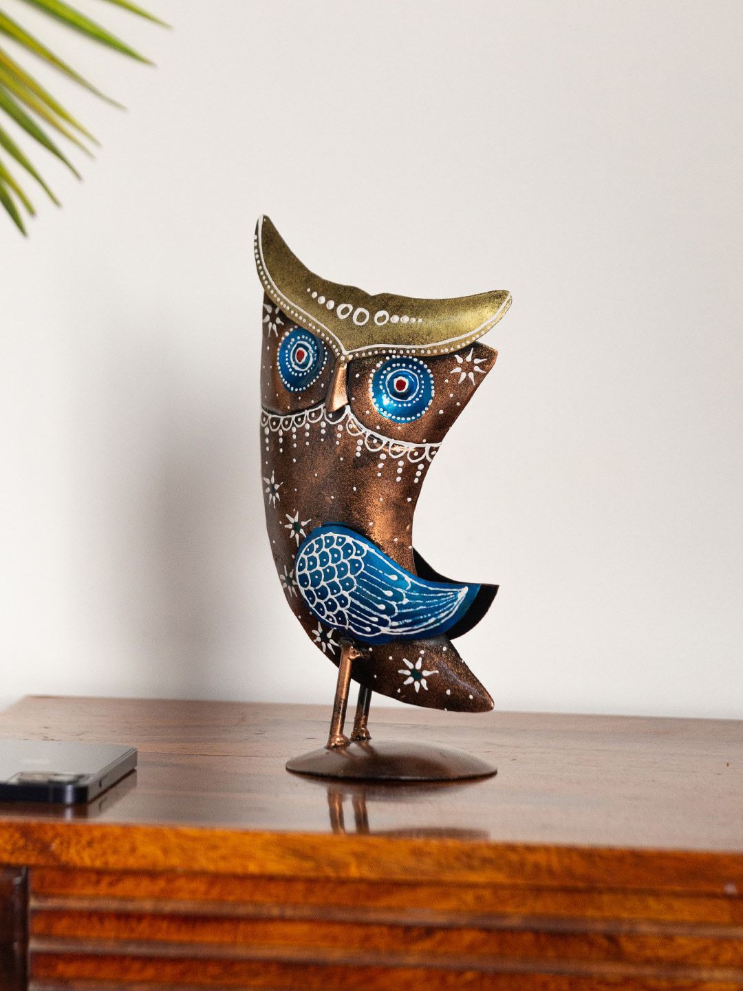 ExclusiveLane Brown & Blue The Wise Old Owl Handpainted Decorative Showpiece Price in India