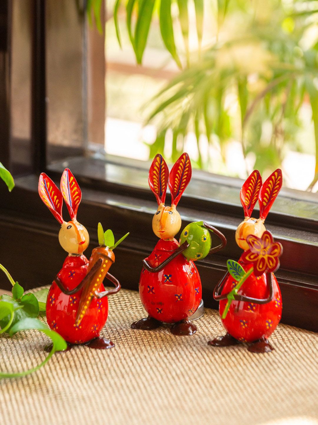 ExclusiveLane Set Of 3 Red Bustling Bunnies Showpieces Price in India