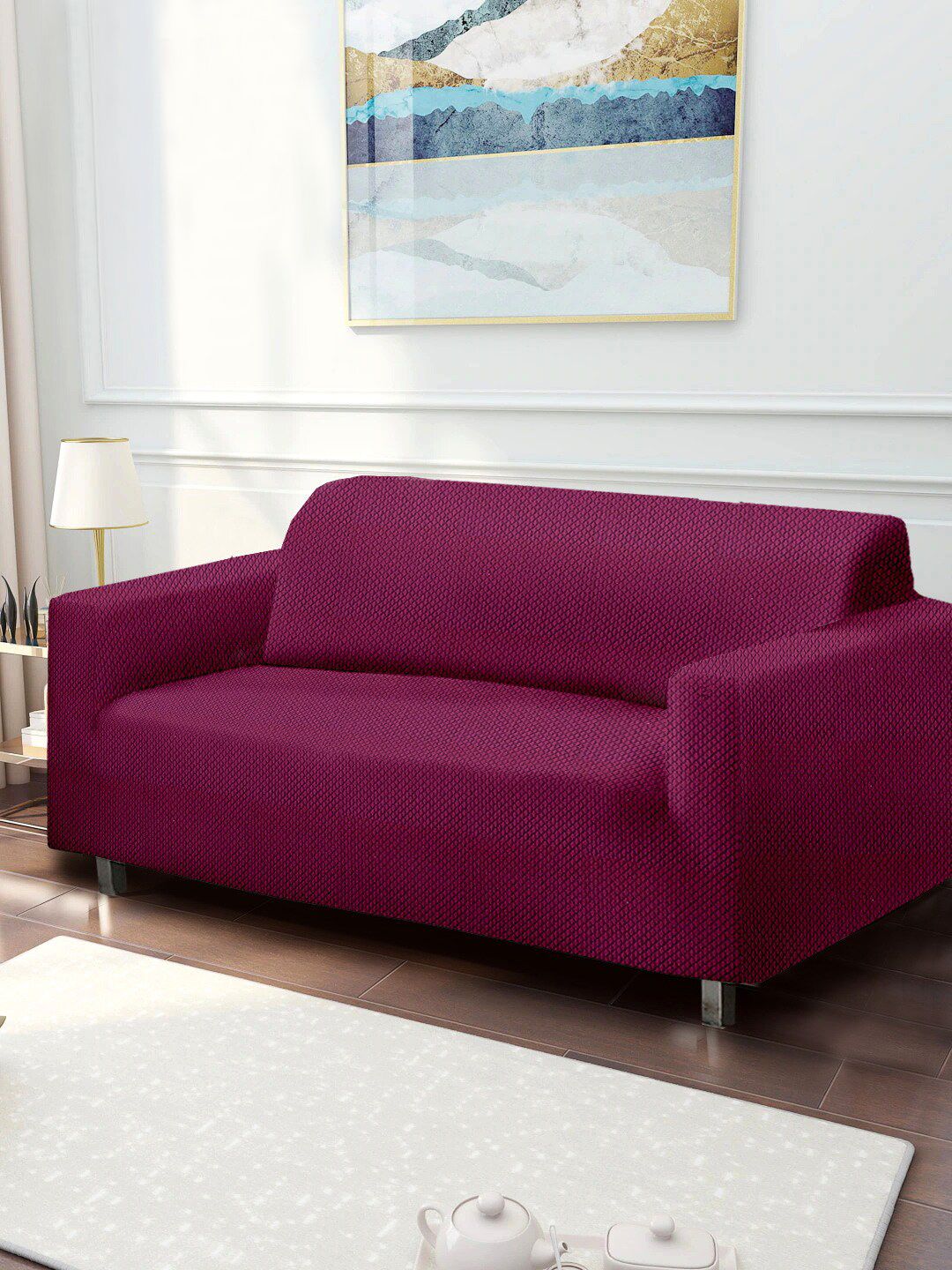 Cortina Purple Solid 2 Seater Sofa Cover Price in India