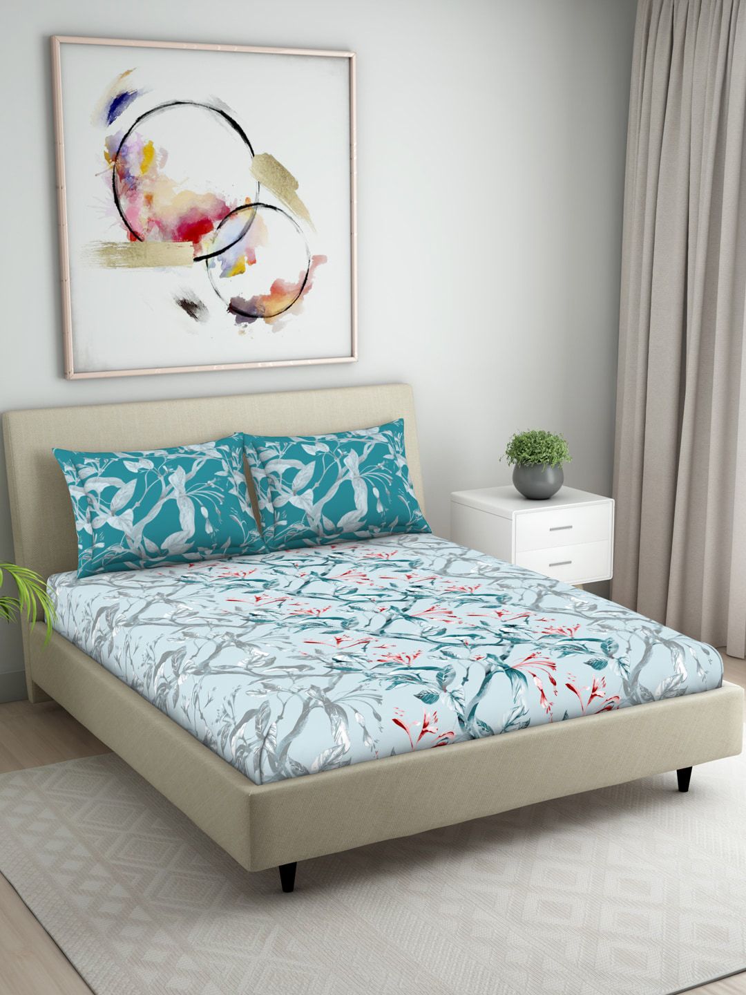 Welspun Unisex Teal Bedsheets Price in India
