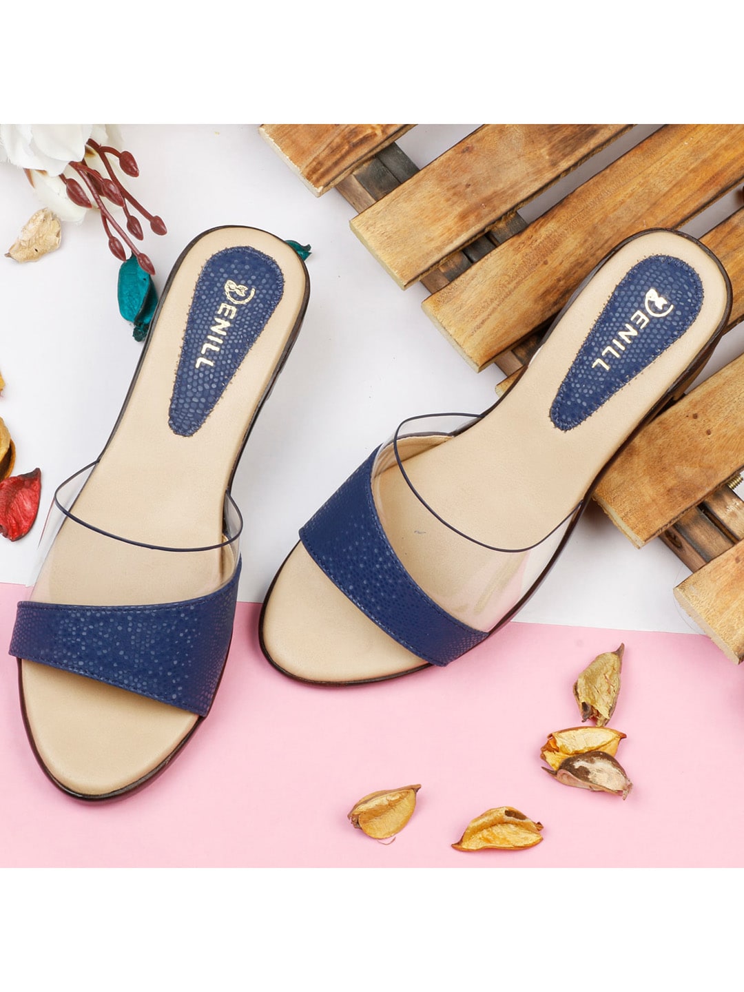 Denill Blue Block Mules with Bows Price in India