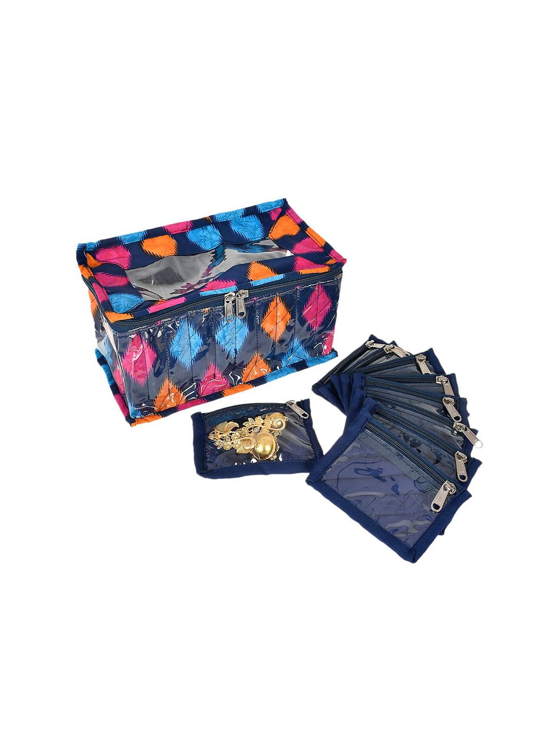 Kuber Industries Set Of 2 Blue & Pink Printed PVC Jewellery Organisers Price in India