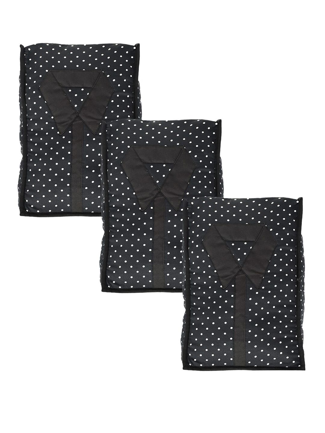 Kuber Industries Set Of 3 Black Polka Dot Printed Cotton Organisers Price in India