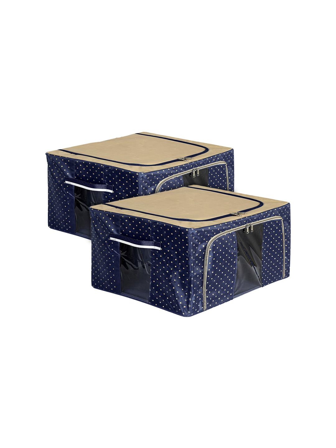 Kuber Industries Set Of 2 Navy Blue & Brown Printed Storage Box With Clear Window Price in India