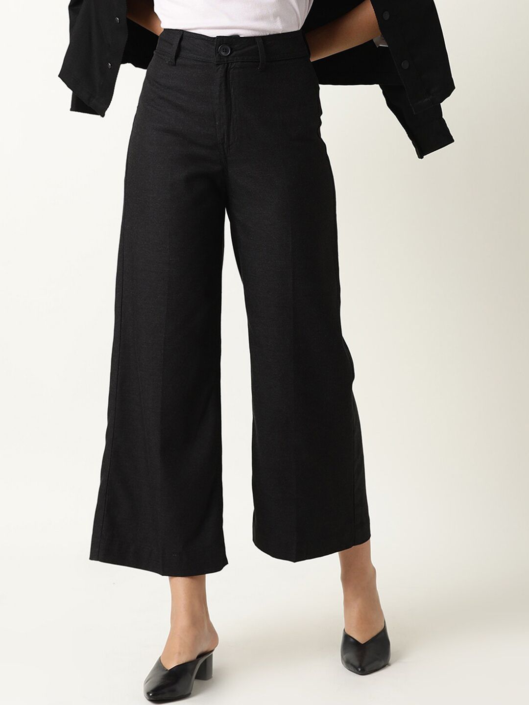 RAREISM Women Black Culottes Trousers Price in India