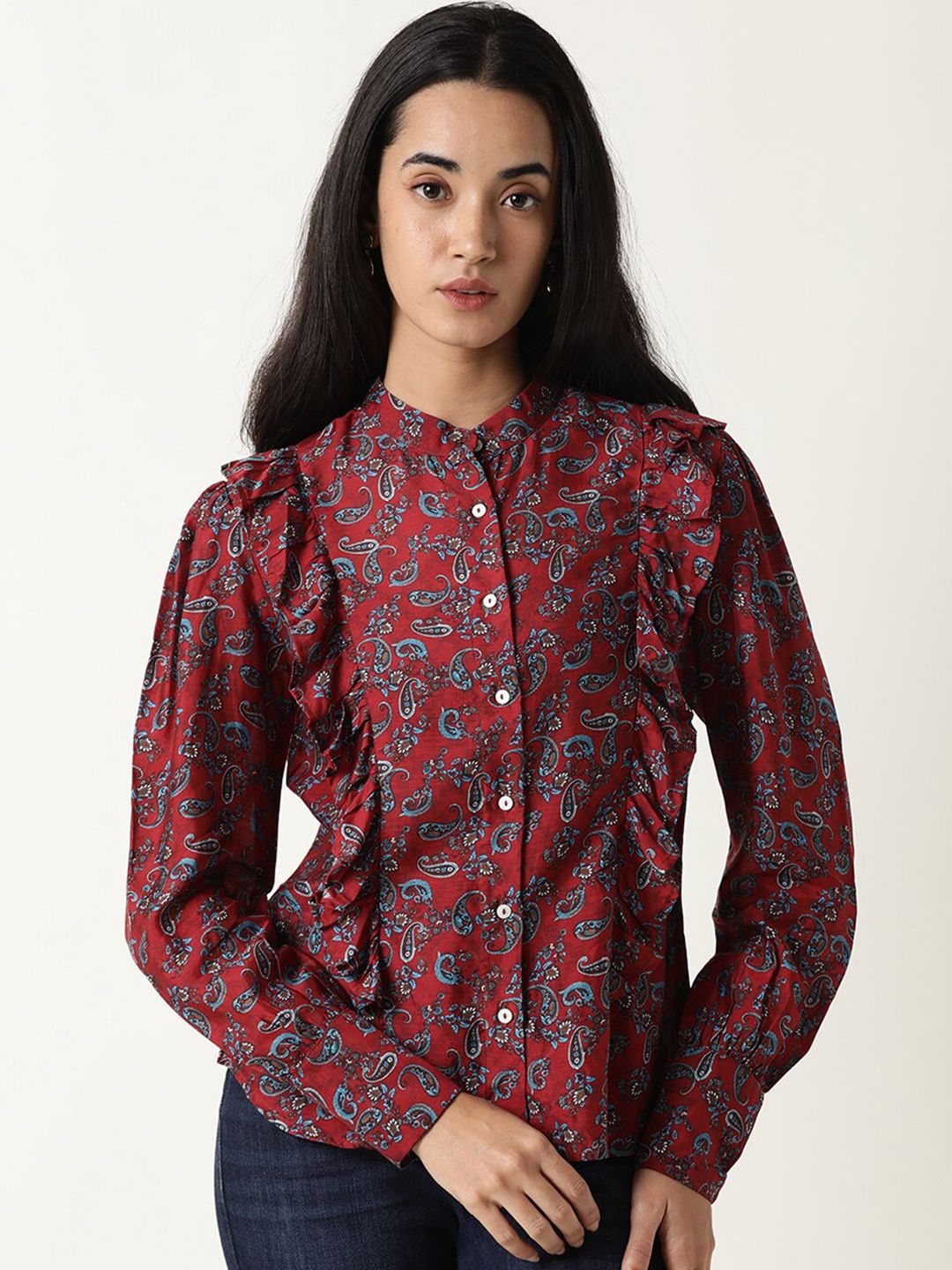 RAREISM Maroon Floral Print Shirt Style Top Price in India