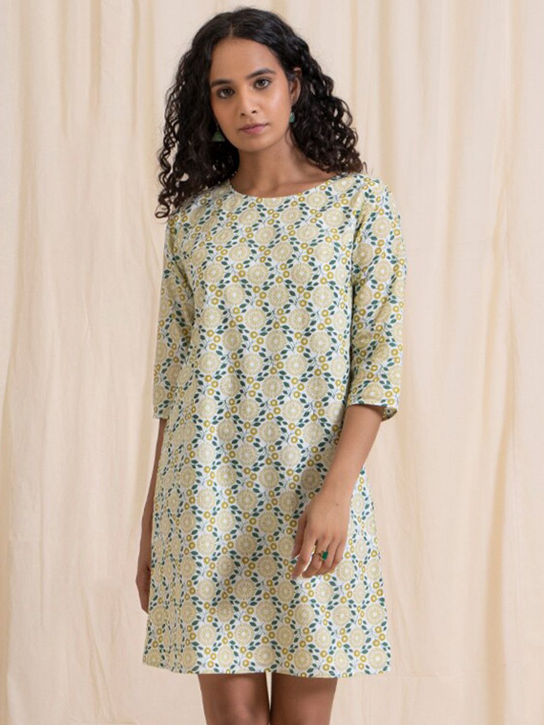 AKISO Green Floral A-Line Dress Price in India