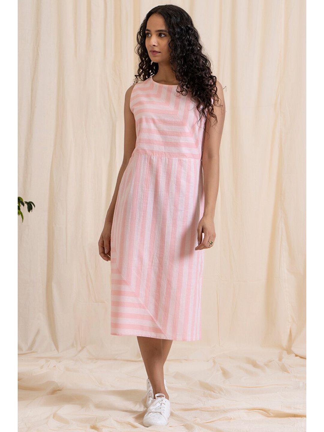 AKISO Pink Striped Midi Dress Price in India