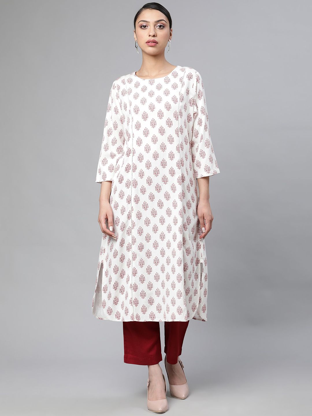 Linen Club Woman Women Red Ethnic Motifs Printed Kurta Price in India