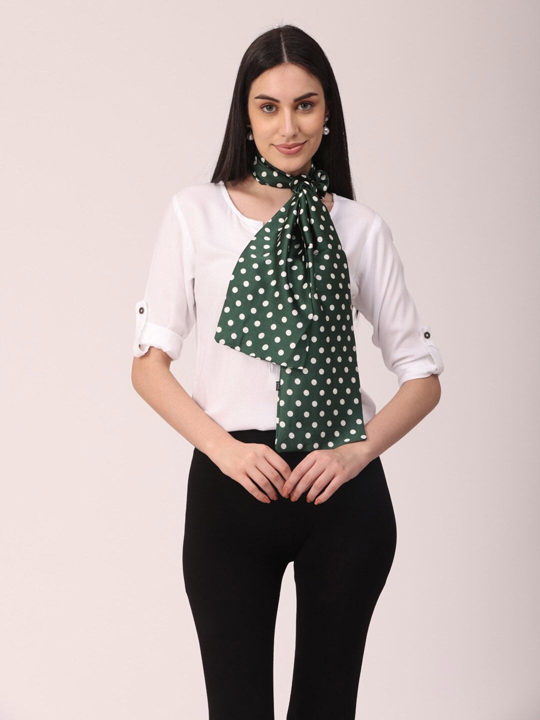 NOTEQUAL Women Green & White Printed Scarf Price in India