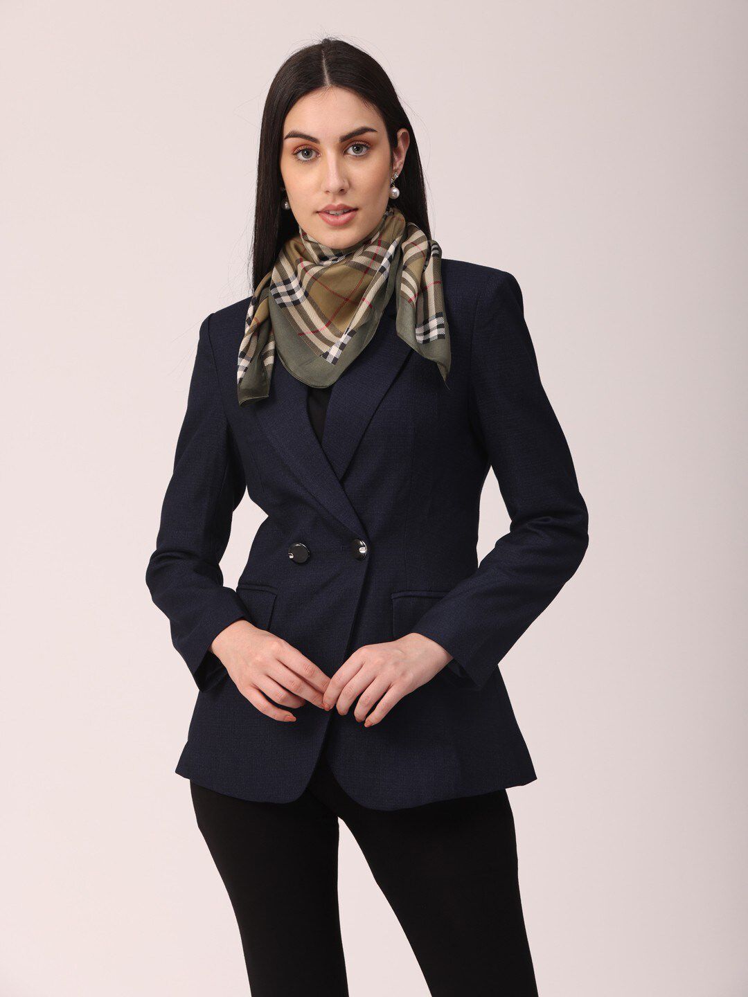 NOTEQUAL Women Olive Green & Brown Checked Scarf Price in India