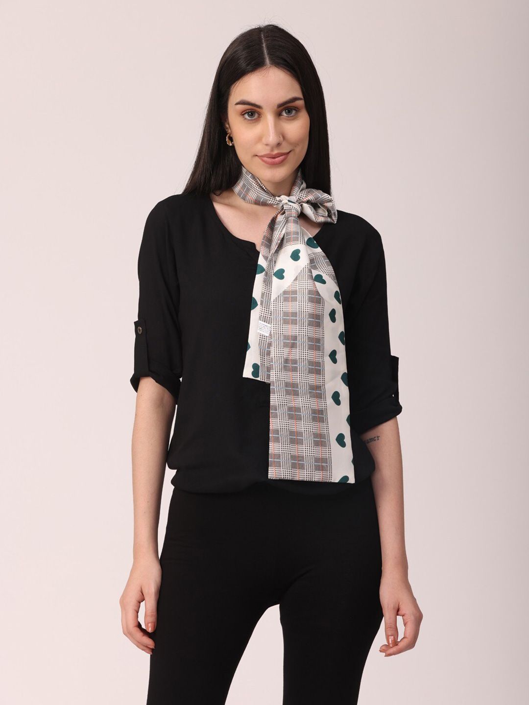 NOTEQUAL Women Green & White Printed Scarf Price in India