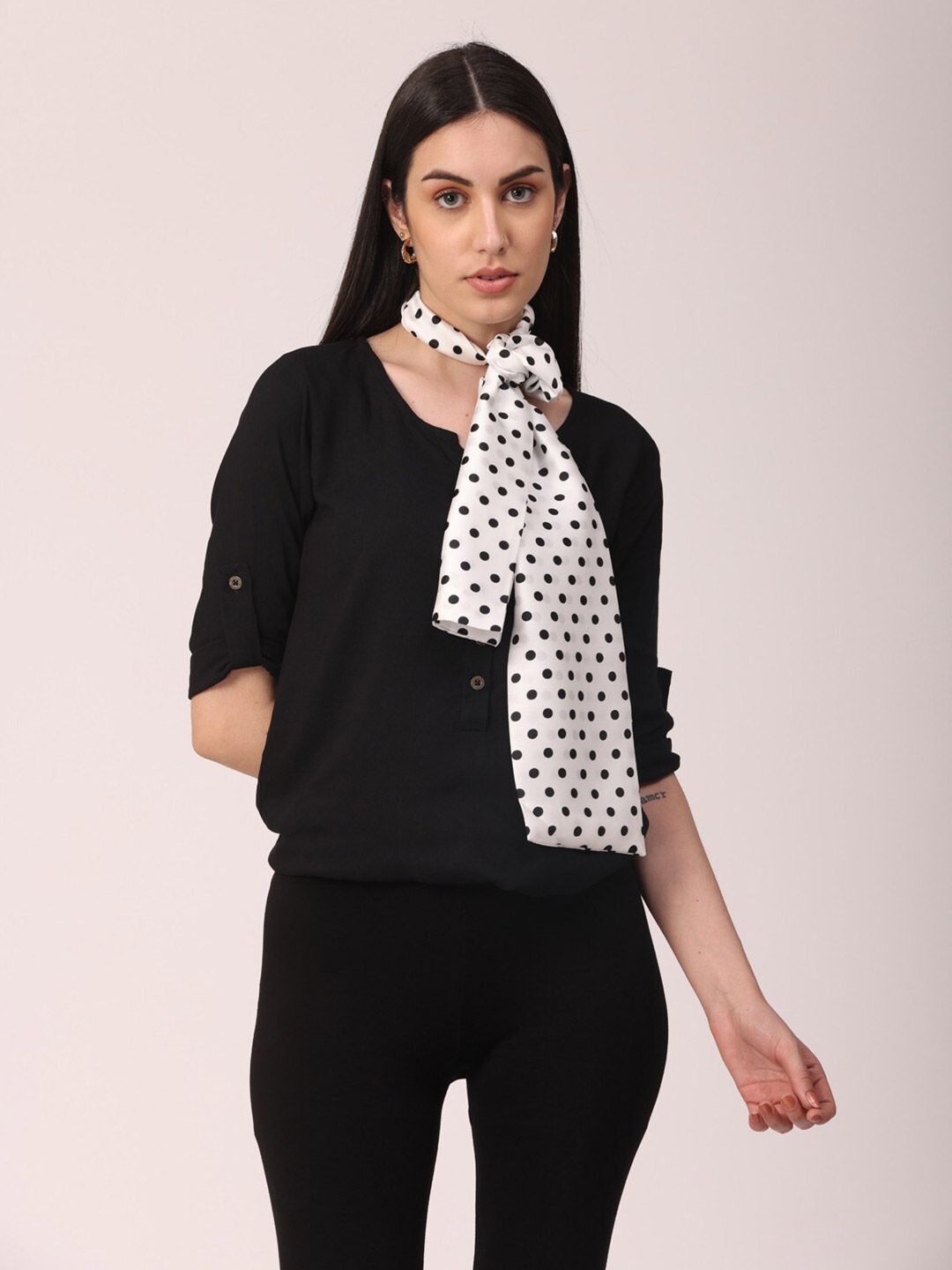 NOTEQUAL Women White & Black Printed Scarf Price in India