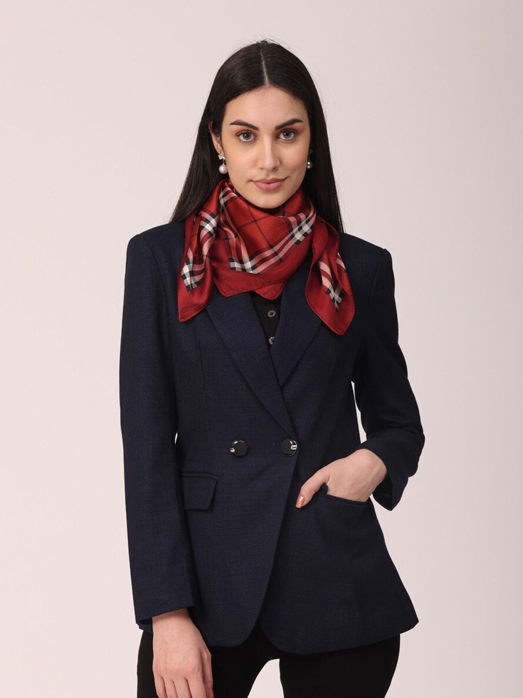 NOTEQUAL Women Red & White Checked Scarf Price in India