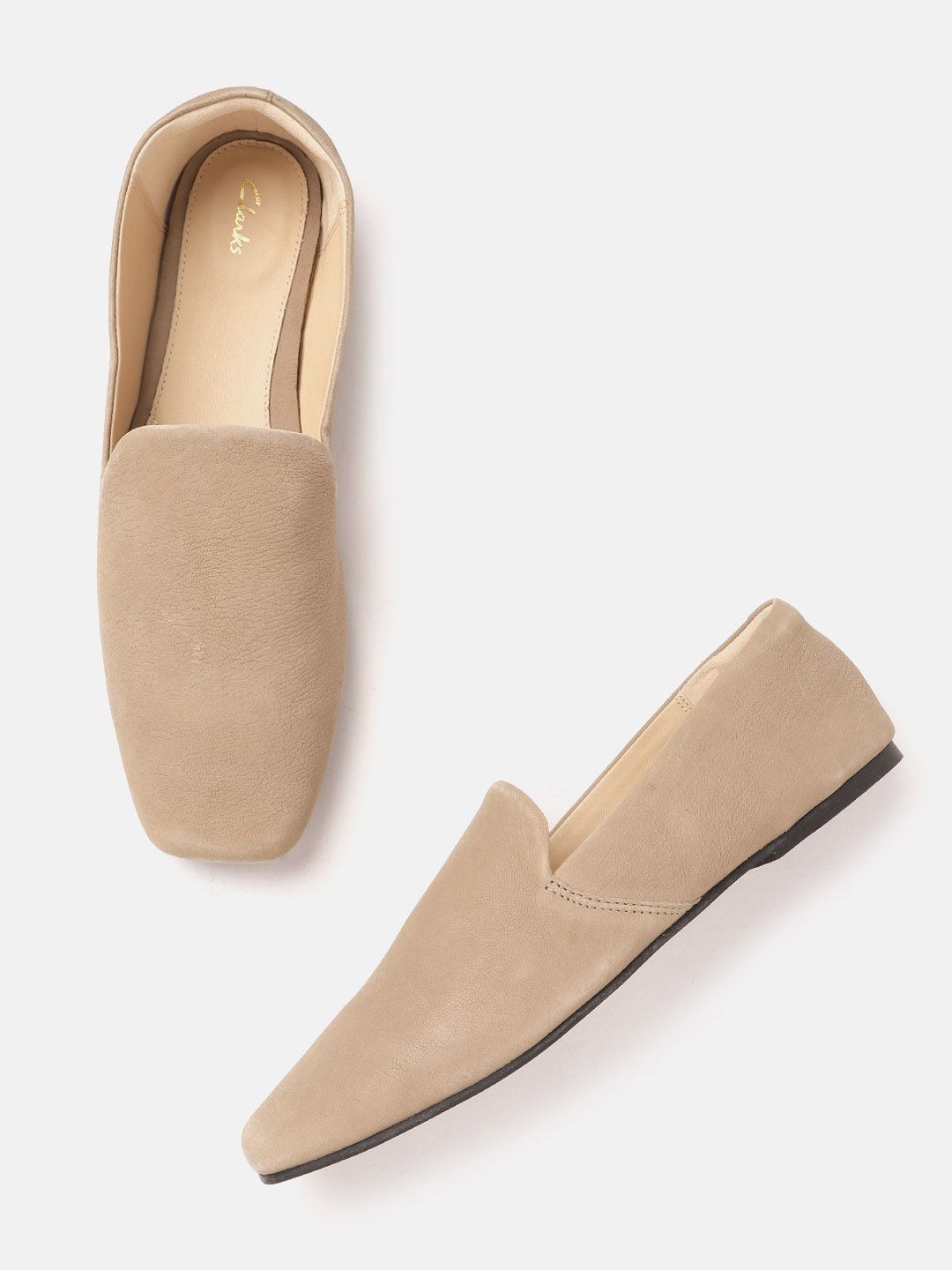 Clarks Women Beige Solid Leather Loafers Price in India