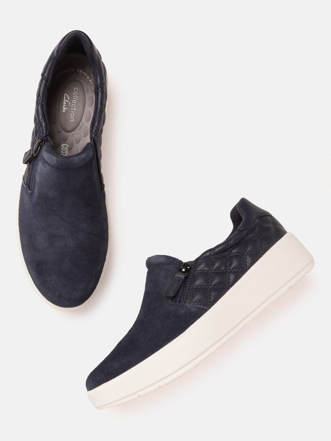 Clarks Women Navy Blue Quilted Leather Sneakers Price in India