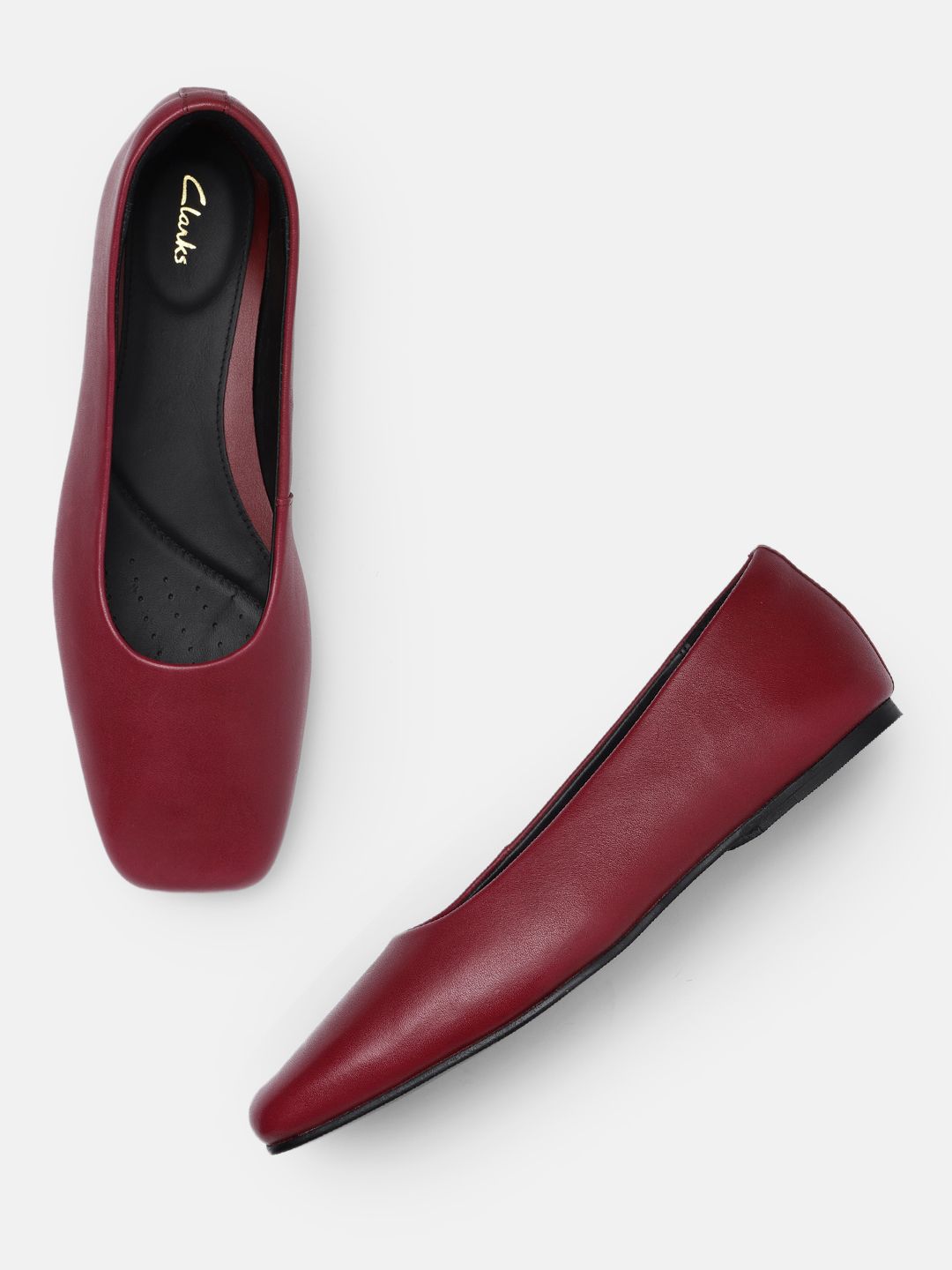 Clarks Women Burgundy Solid Leather Loafers Price in India