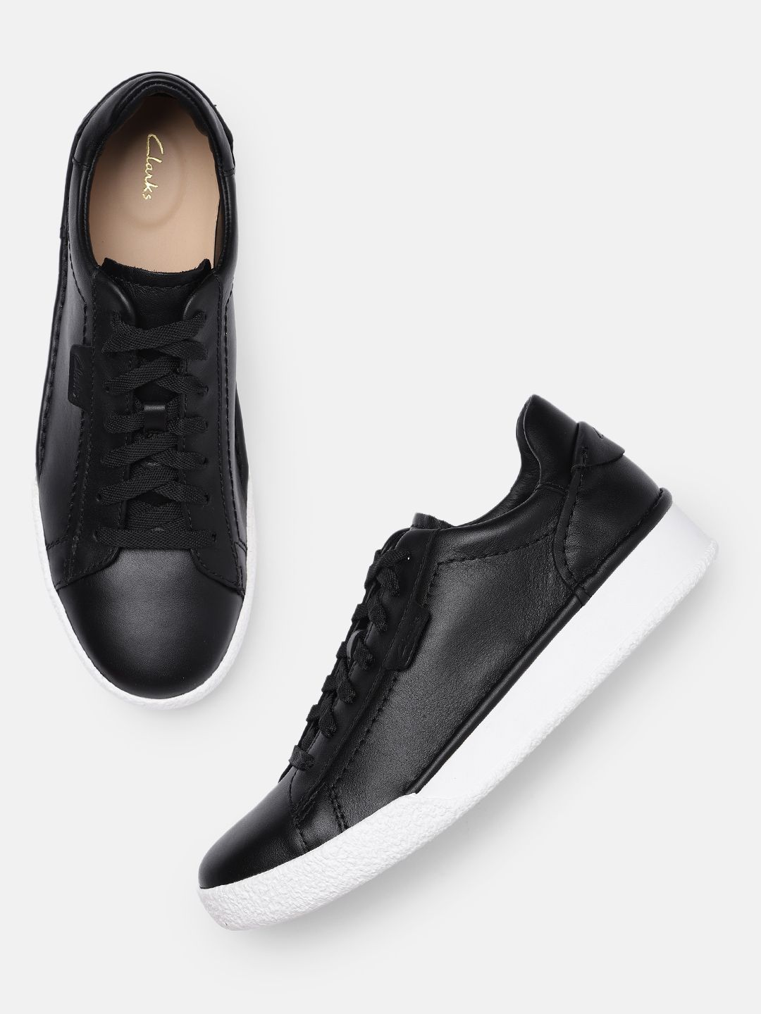 Clarks Women Black Solid Leather Sneakers Price in India