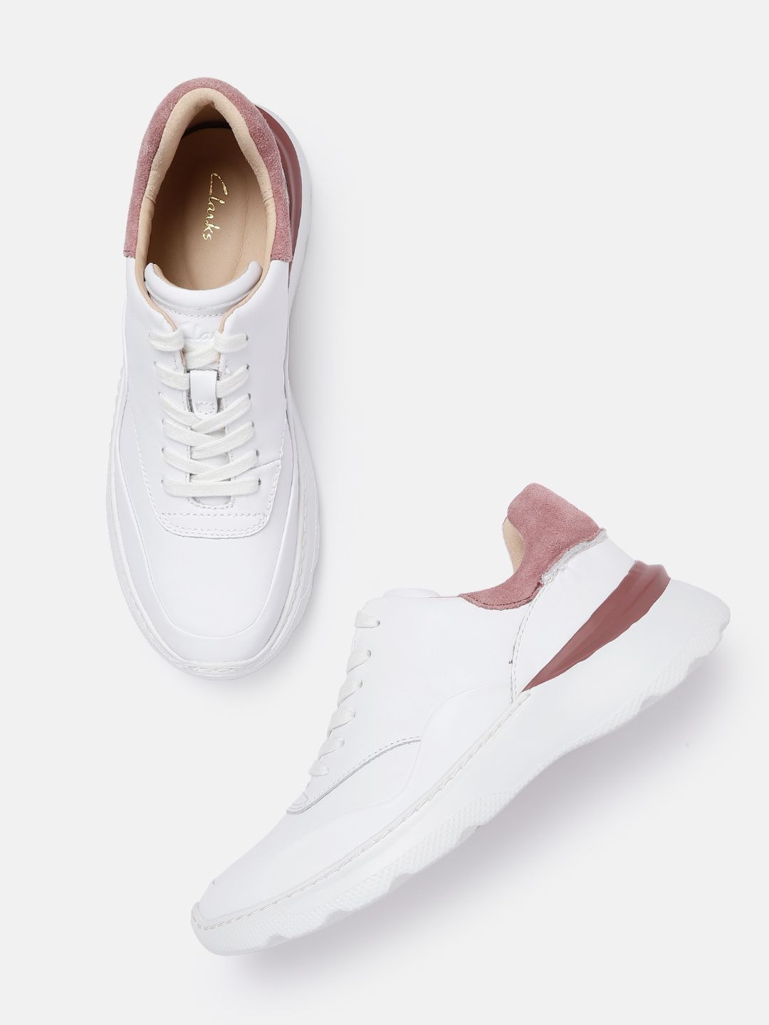 Clarks Women White Solid Leather Sneakers Price in India