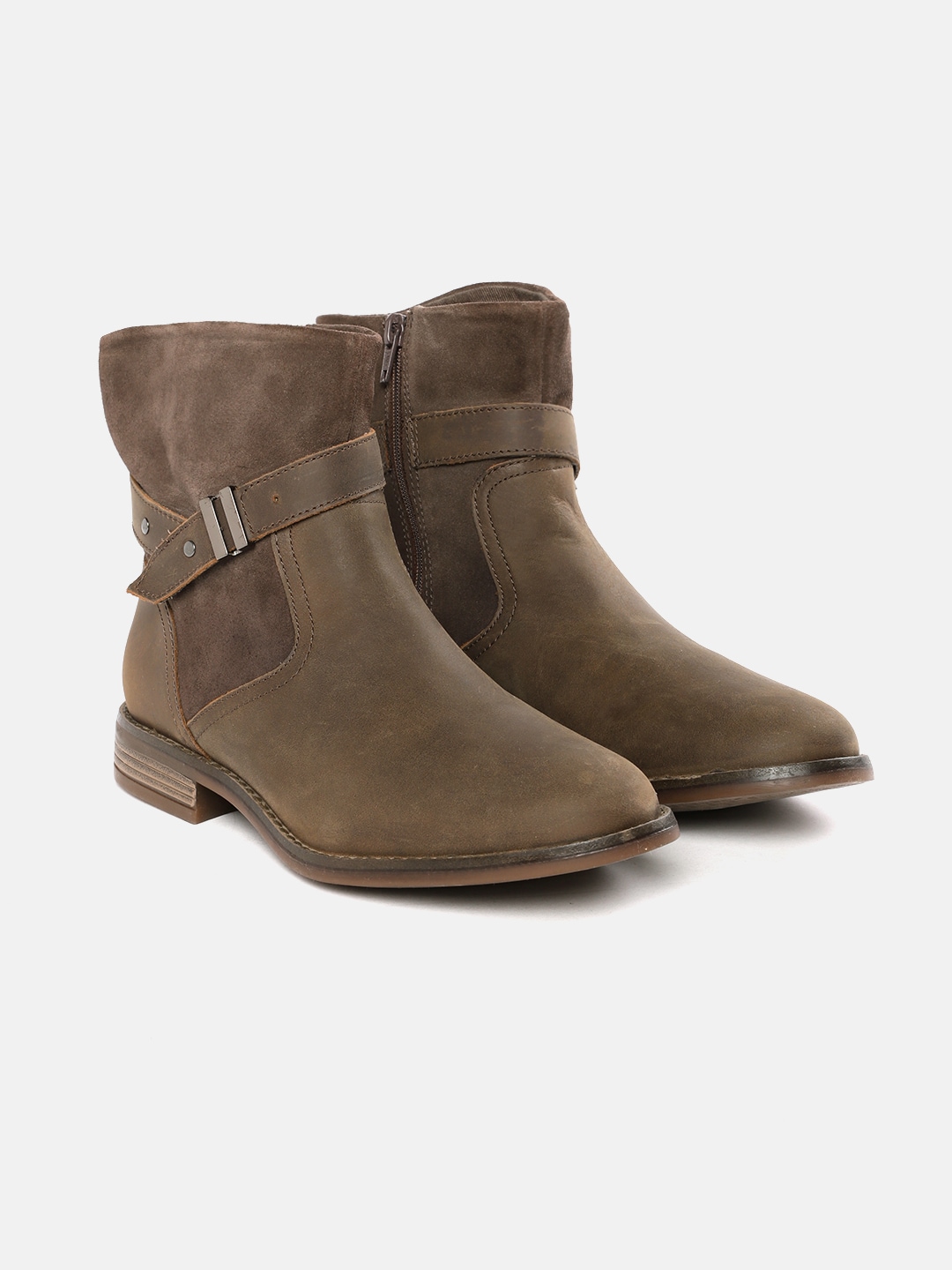 Clarks Women Taupe Solid Mid-Top Leather Regular Boots Price in India
