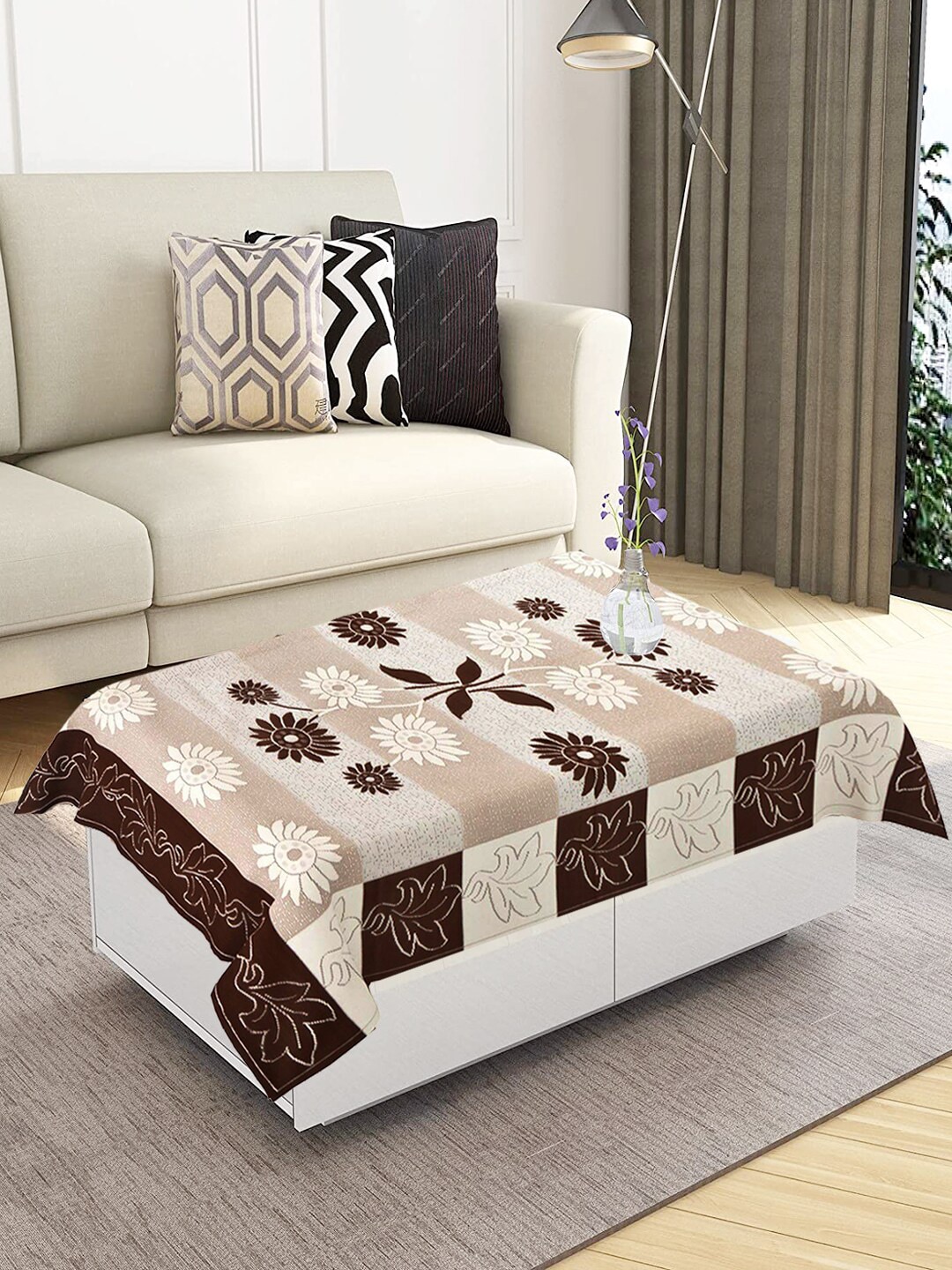 WEAVERS VILLA Coffee Brown 4 Seater Table Cover Price in India