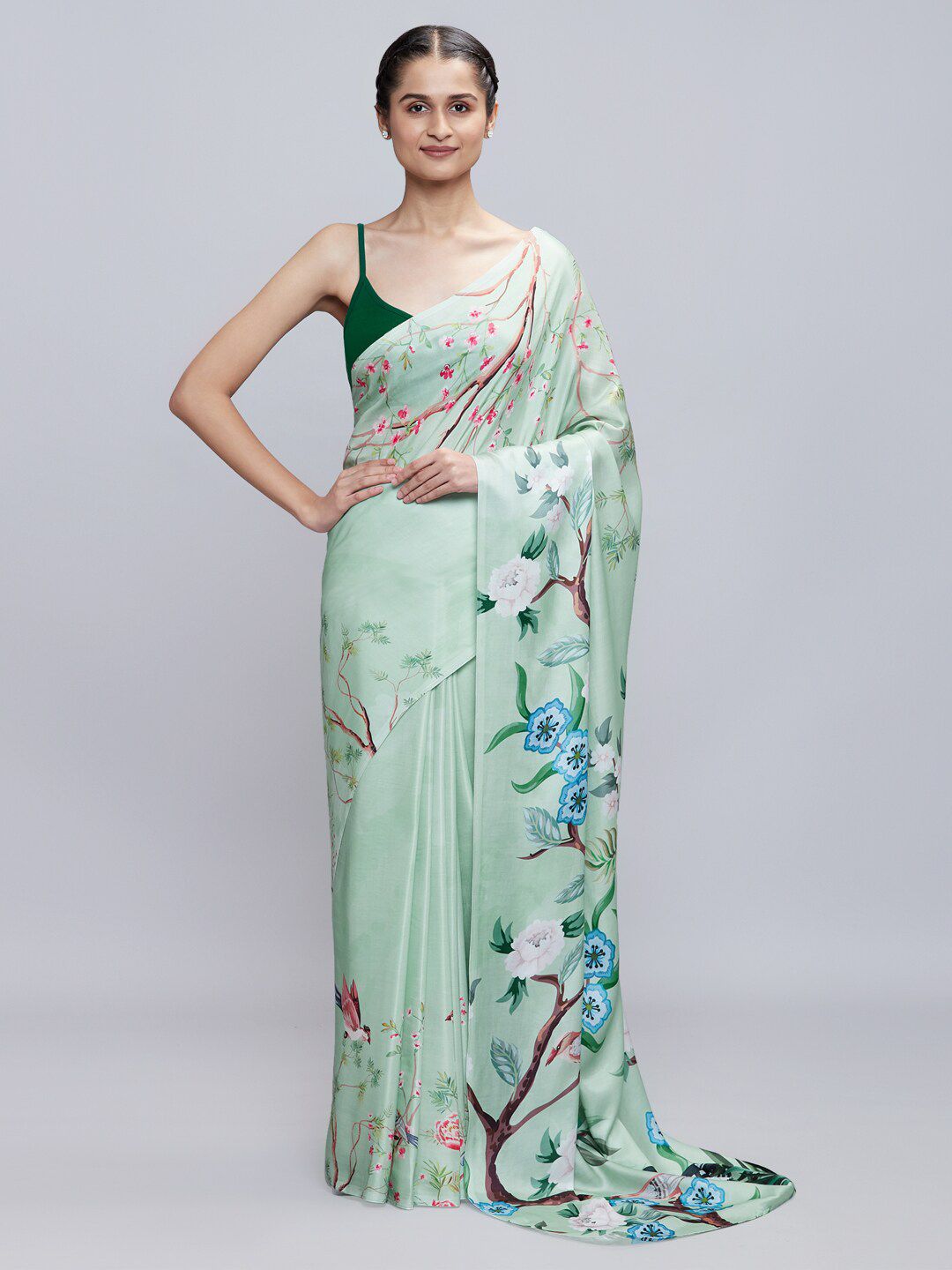navyasa Green & Blue Floral Saree Price in India