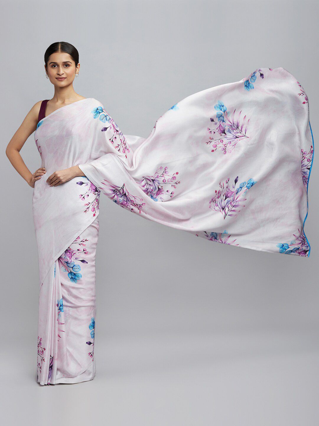 navyasa Blue & Purple Floral Saree Price in India