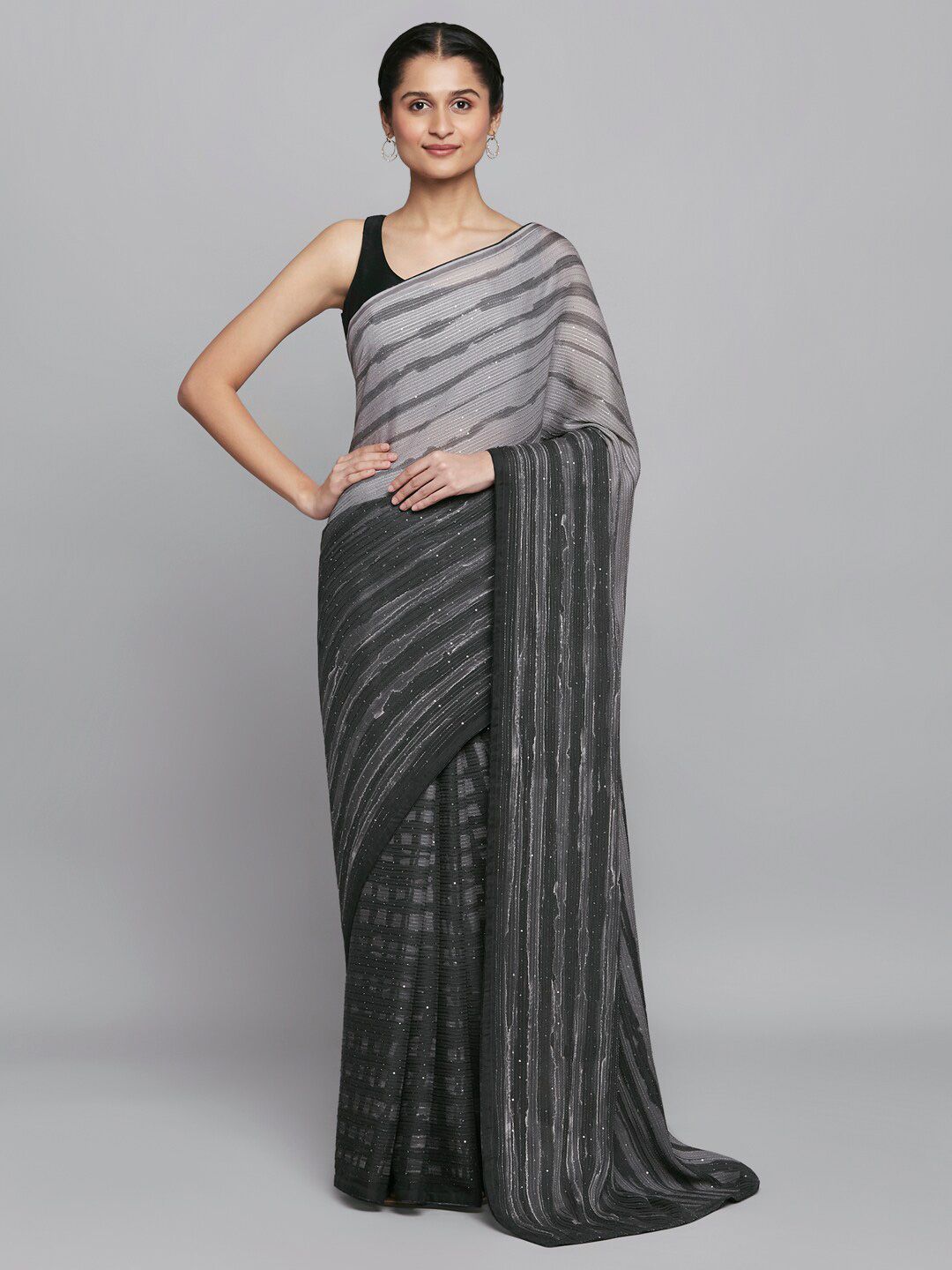 navyasa Black & Grey Embellished Saree Price in India