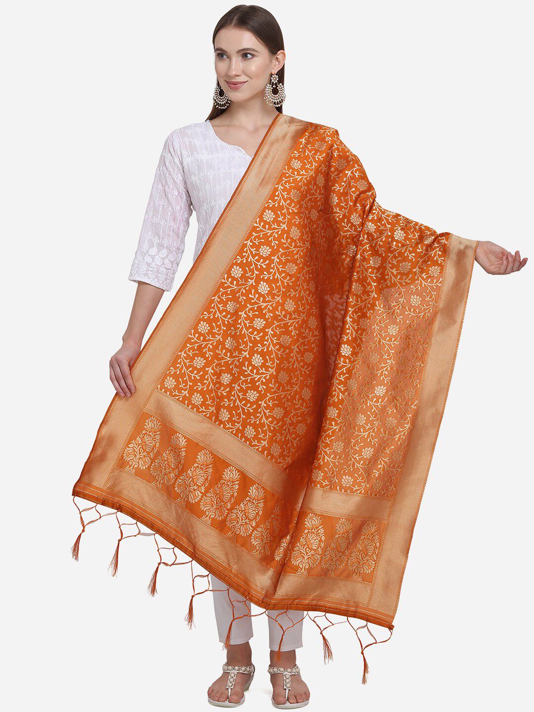 SHAVYA Mustard & Gold-Toned Paisley Woven Design Pure Silk Dupatta with Zari Price in India