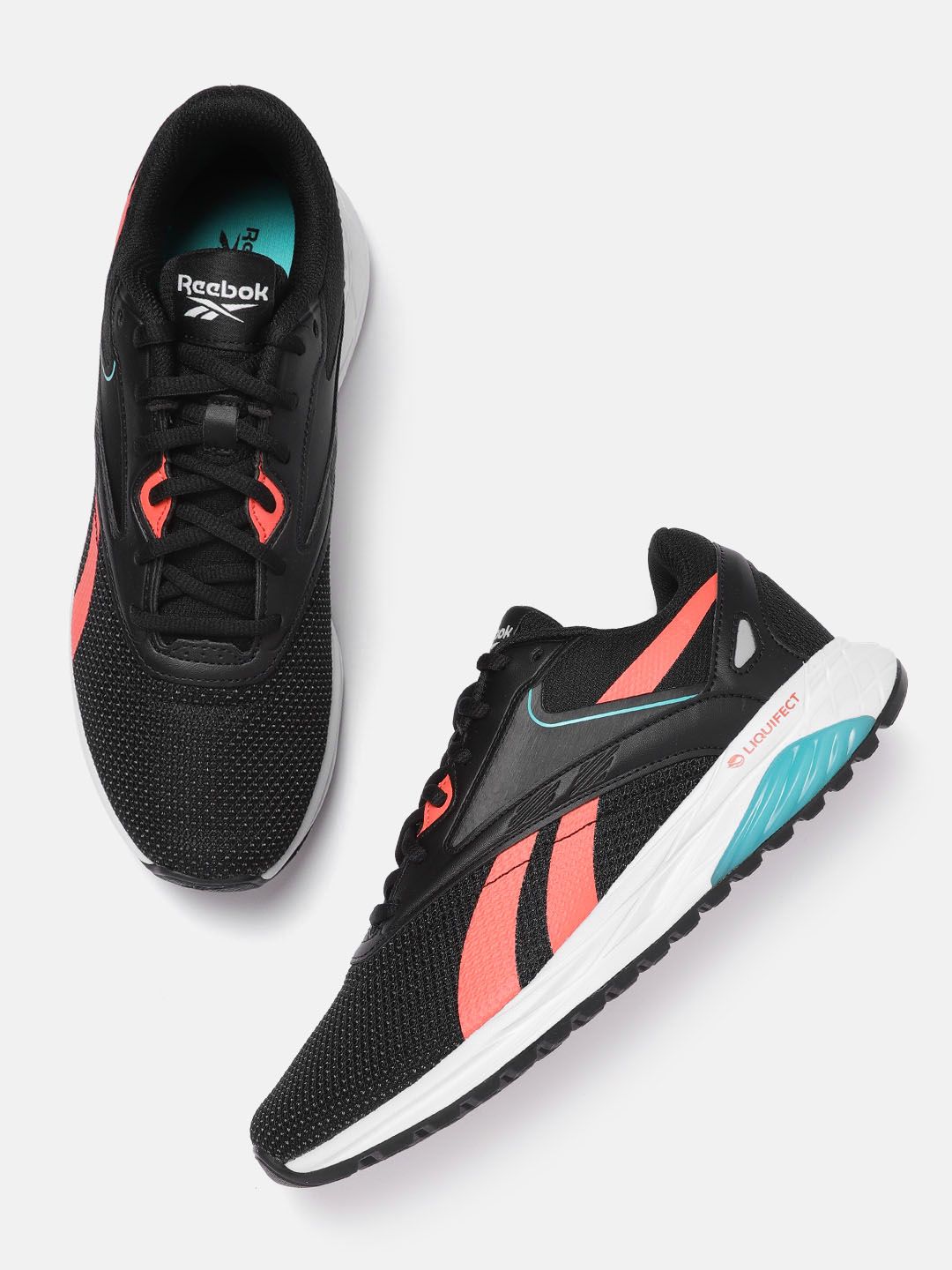 Reebok Men Black & Coral Woven Design Liquifect 90 2 Running Shoes