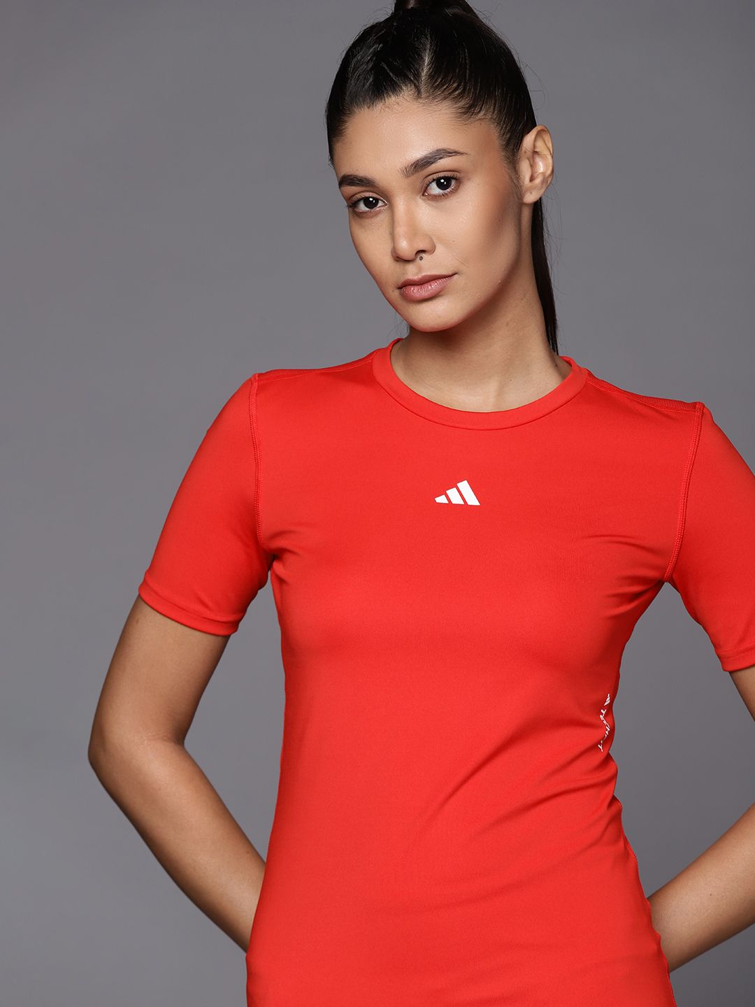 ADIDAS Women Red TF Base T Solid Aeroready Training T-shirt Price in India