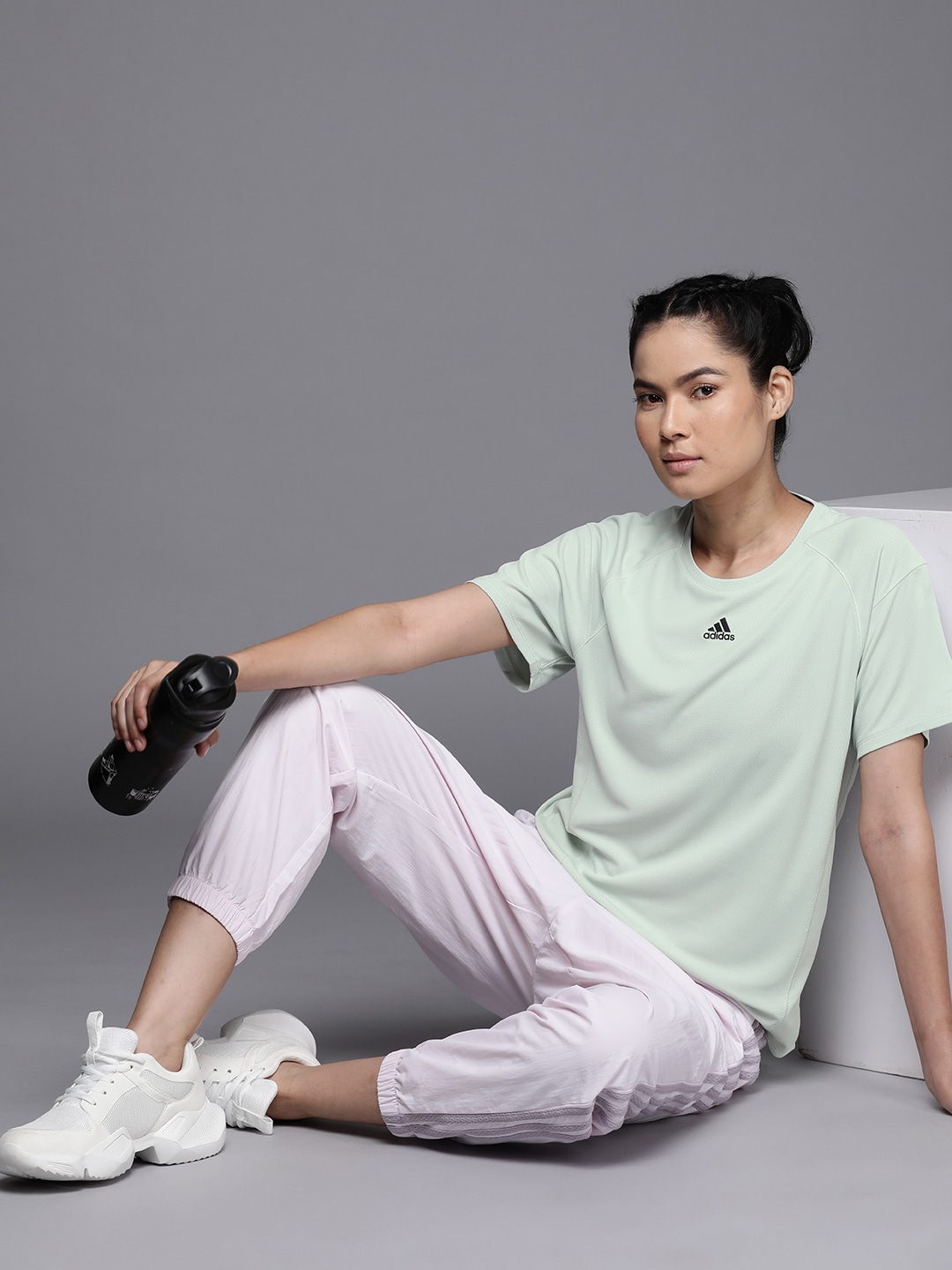 ADIDAS Women Green Solid WTR Heat.RDY Training T-shirt Price in India