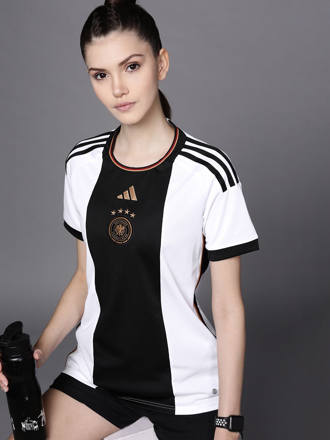 ADIDAS Women White & Black Germany 22 Home Jersey Price in India
