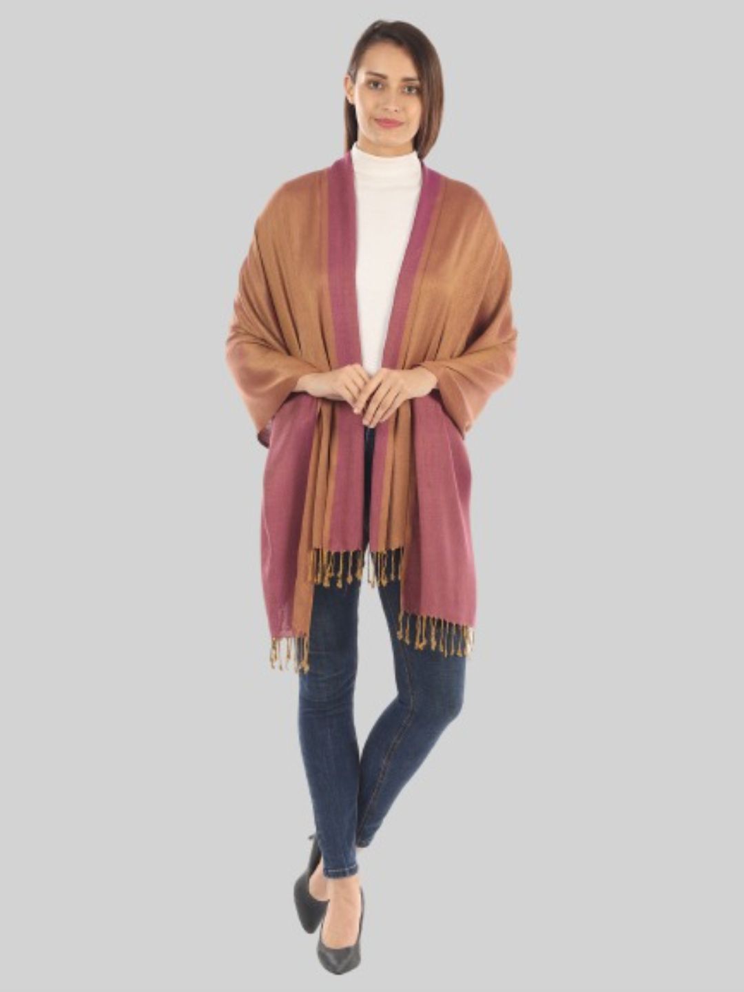 MUFFLY Women Pink & Brown Woven Design Stole Price in India