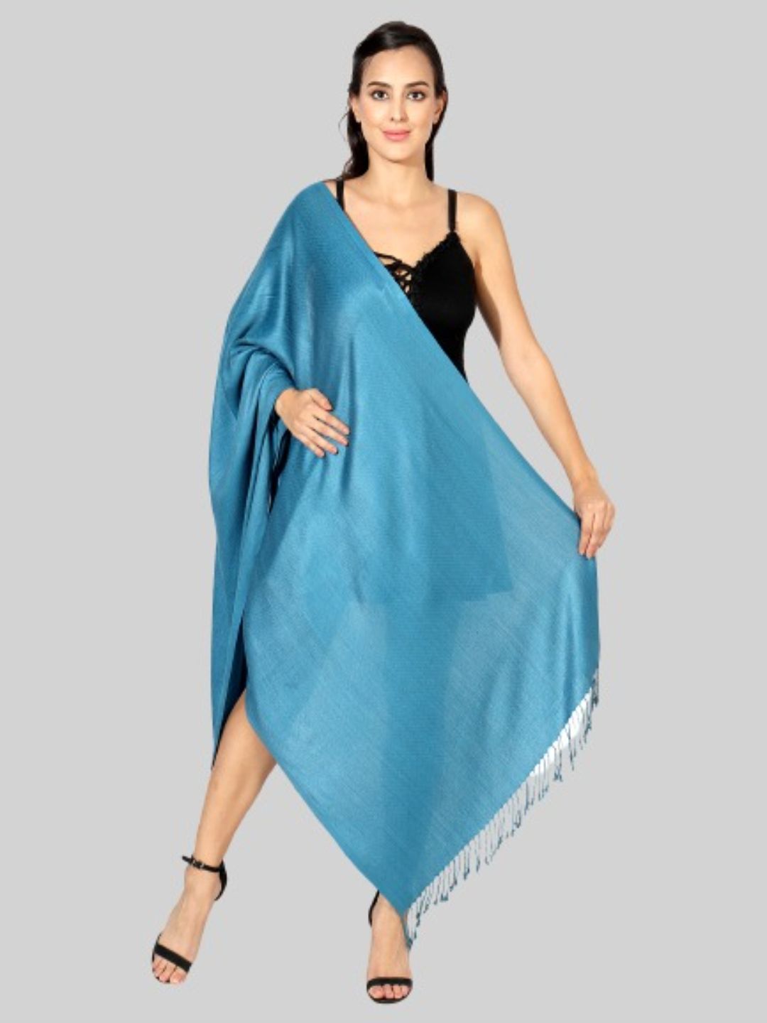 MUFFLY Women Blue Woven Design Stole Price in India