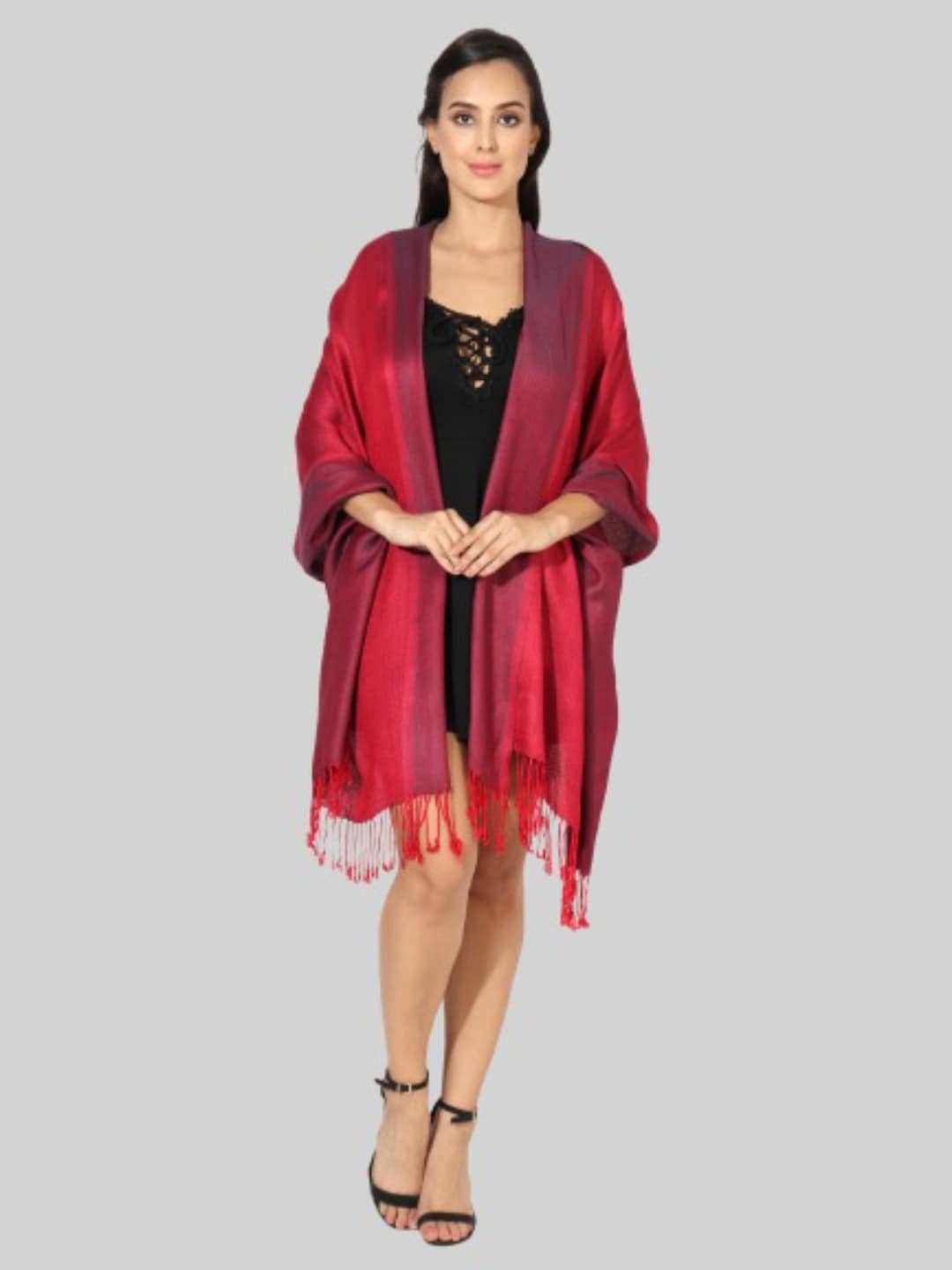 MUFFLY Women Red Woven Design Stole Price in India