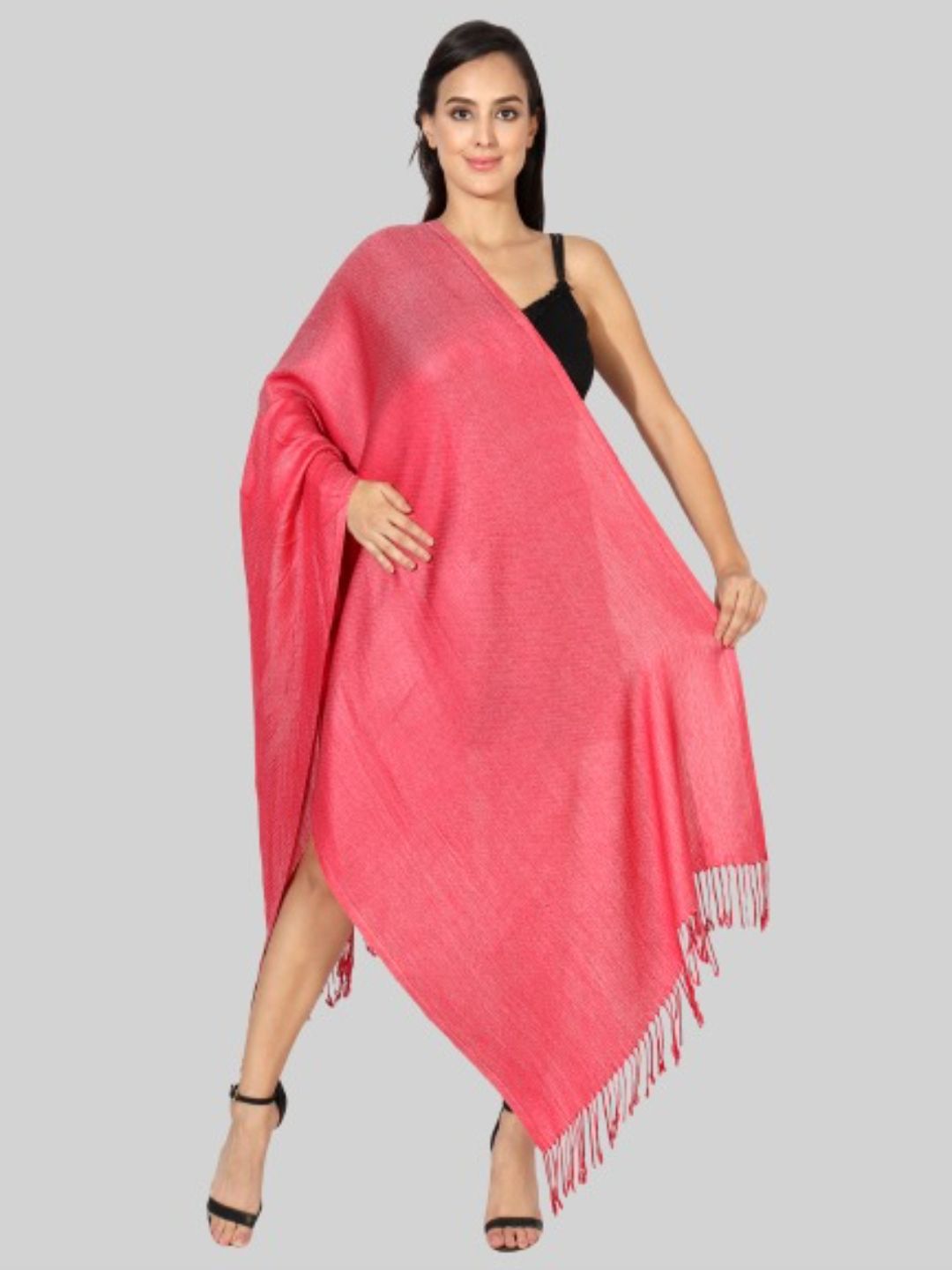 MUFFLY Women Pink & Peach-Coloured Woven Design Stole Price in India