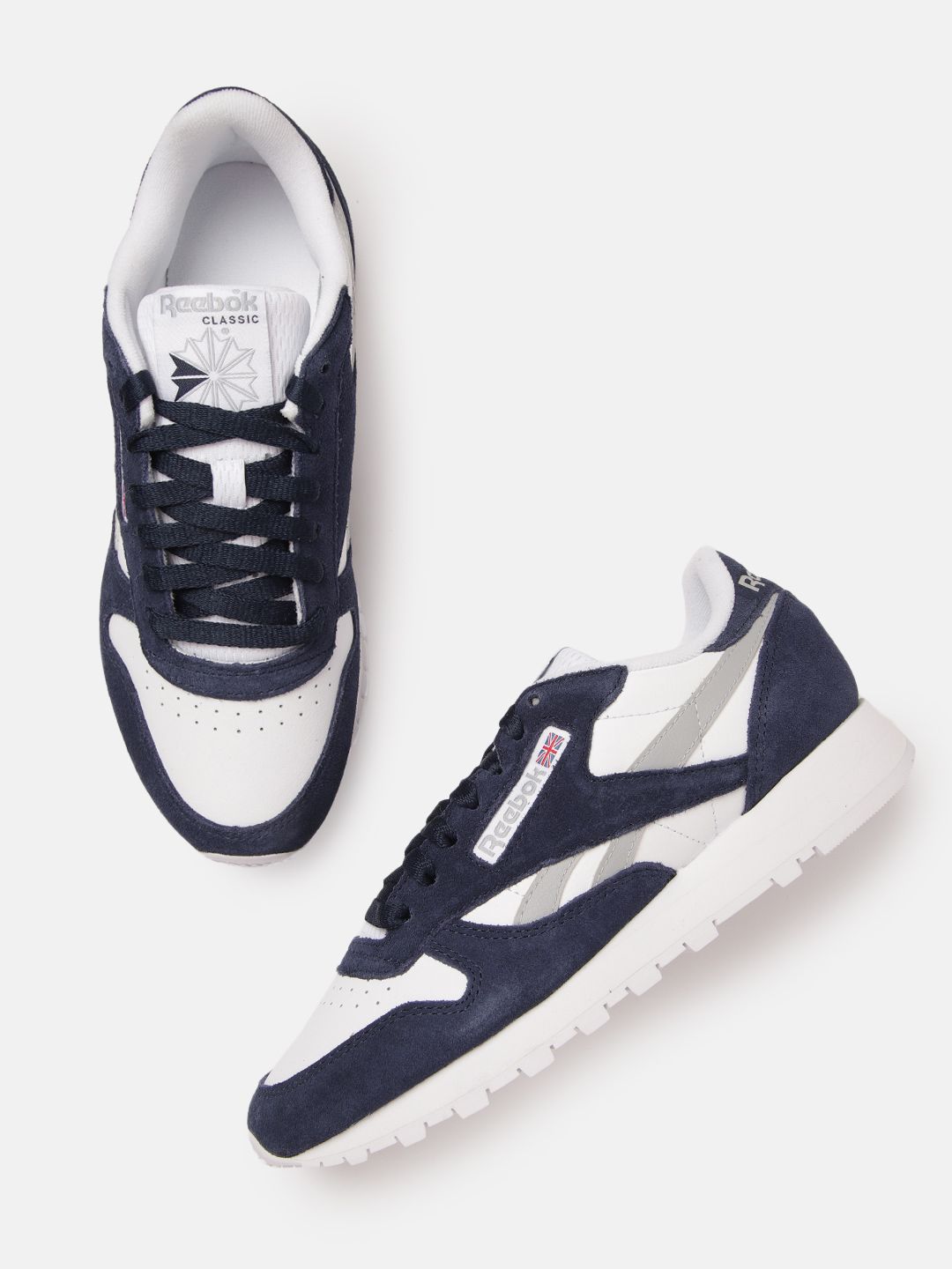 Reebok Classic Unisex Navy Blue & White Colourblocked Leather Sneakers Price in India