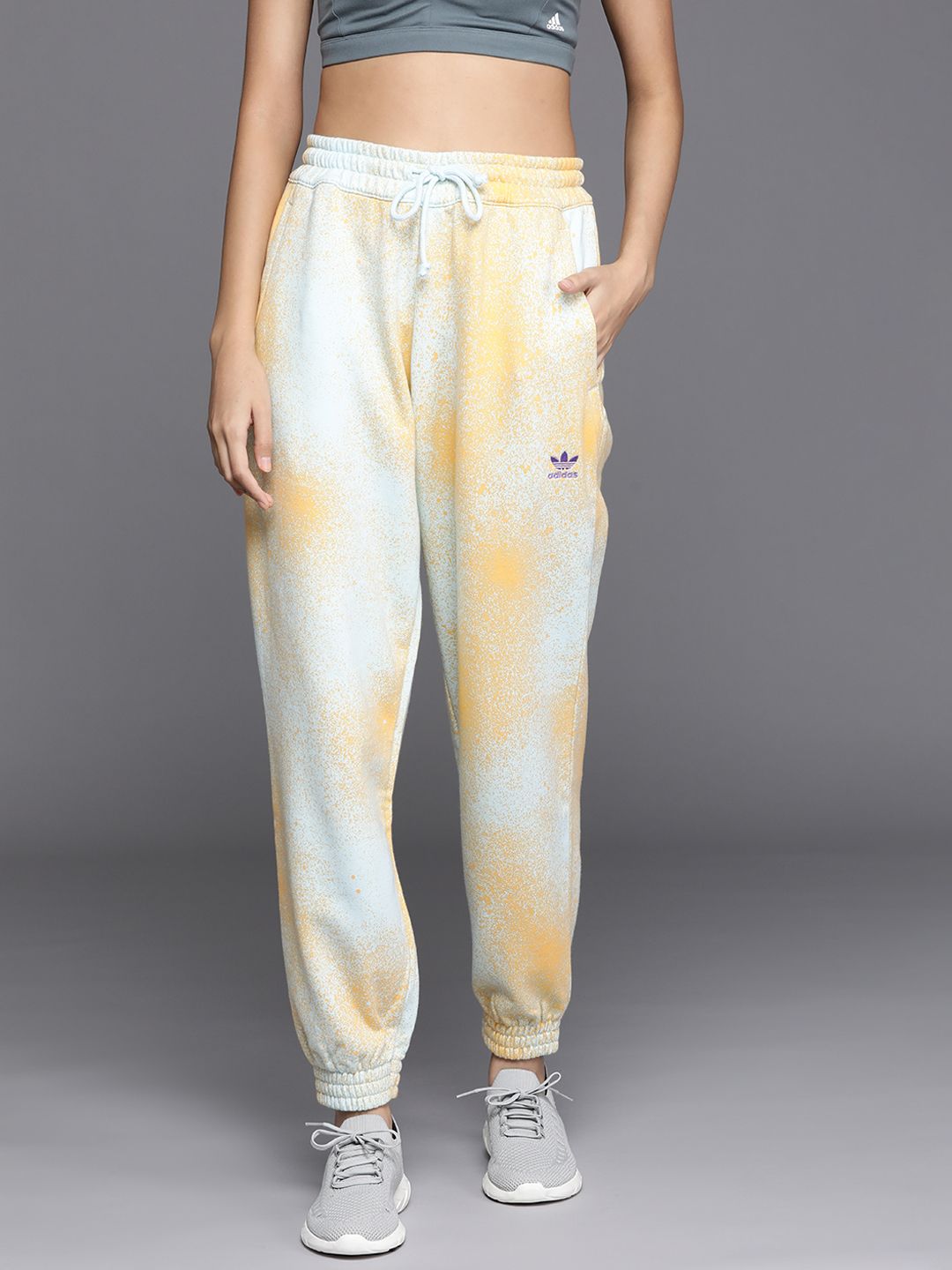 ADIDAS Originals Women Yellow & Blue Pure Cotton Printed Joggers Price in India