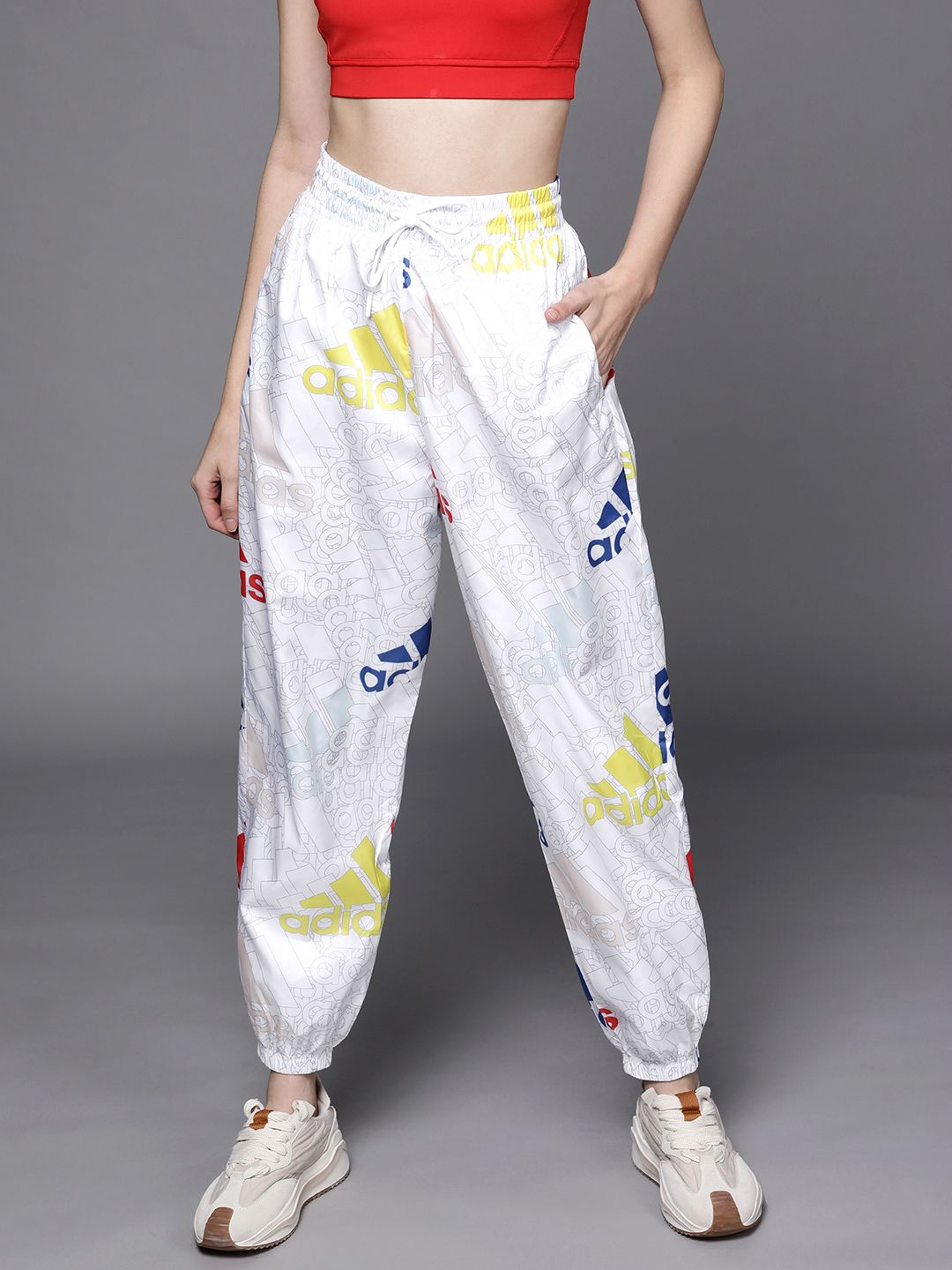 ADIDAS Women White BLUV Q3 Woven Printed Joggers Price in India
