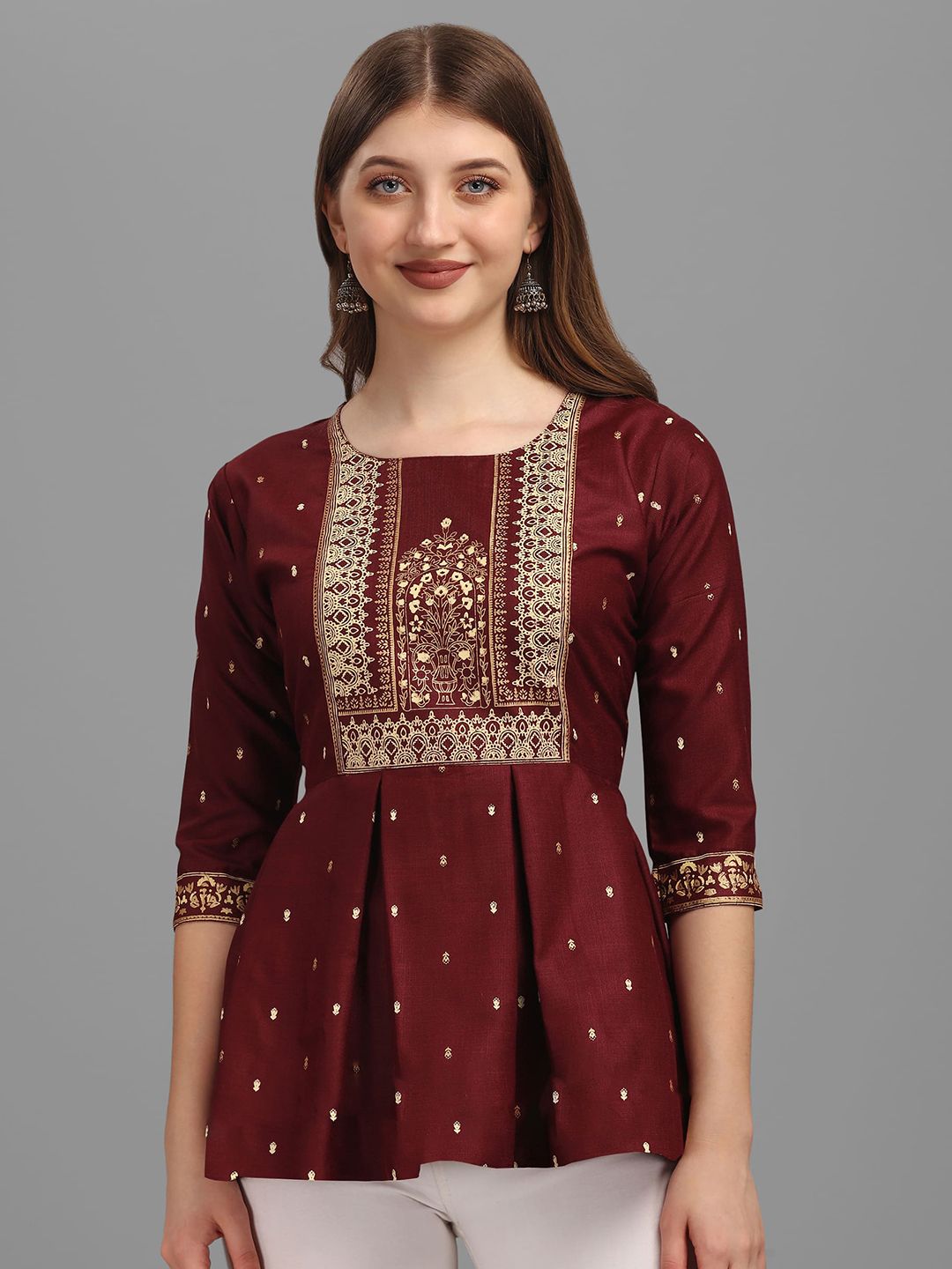 Paralians Maroon Print Top Price in India