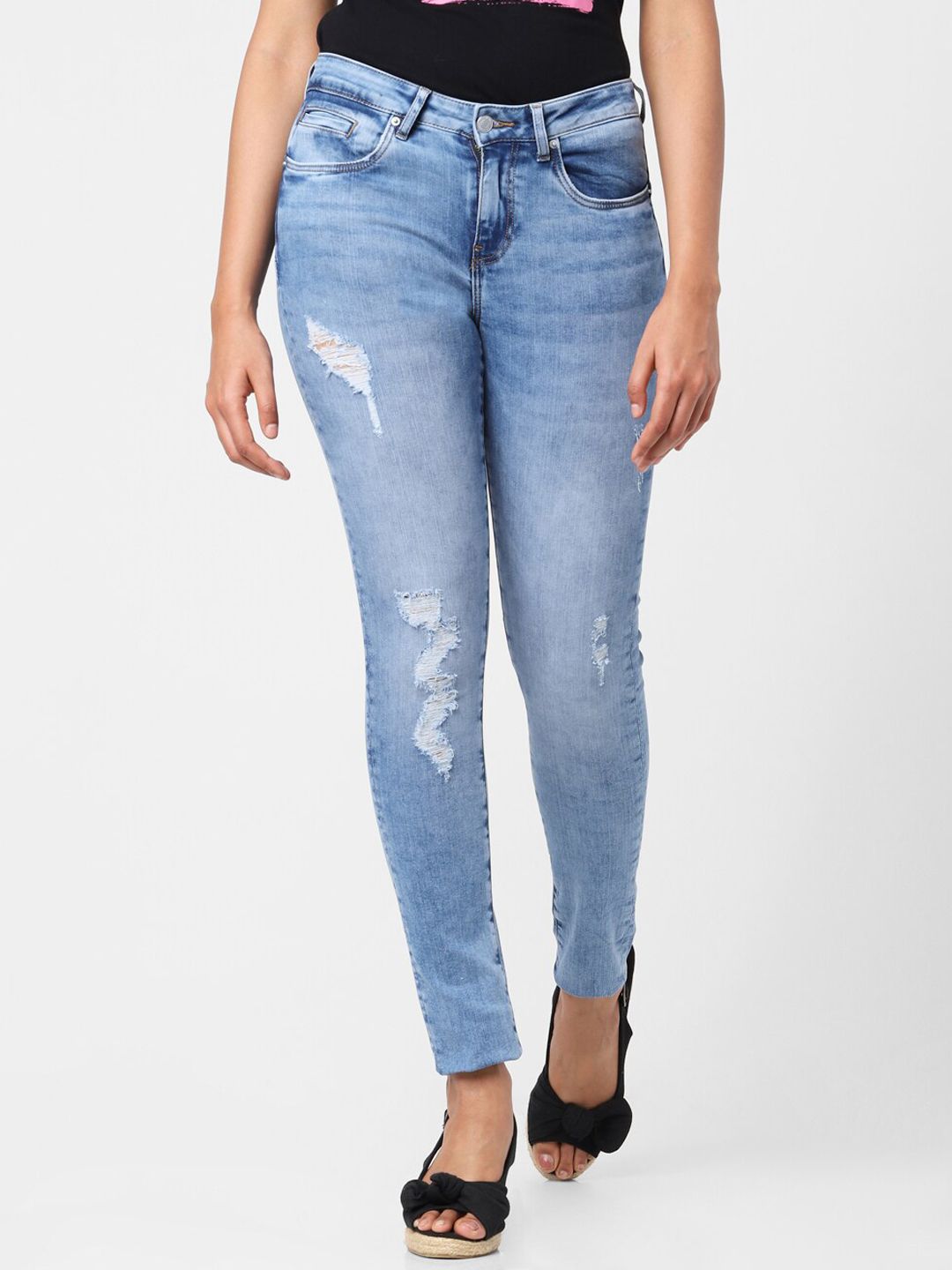 Vero Moda Women Blue High-Rise Mildly Distressed Heavy Fade Jeans Price in India