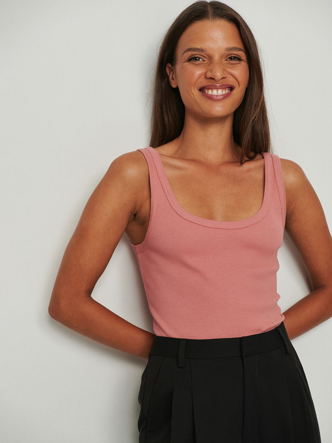 NA-KD Women Dusty Pink Ribbed Top