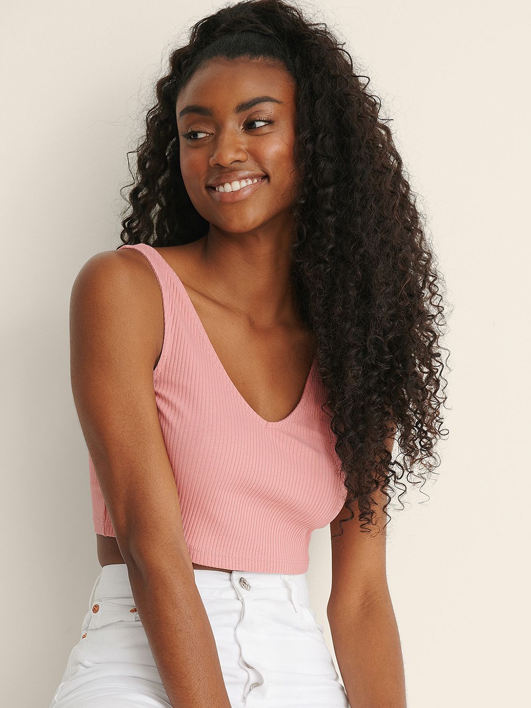 NA-KD Women Pink Ribbed Crop Top