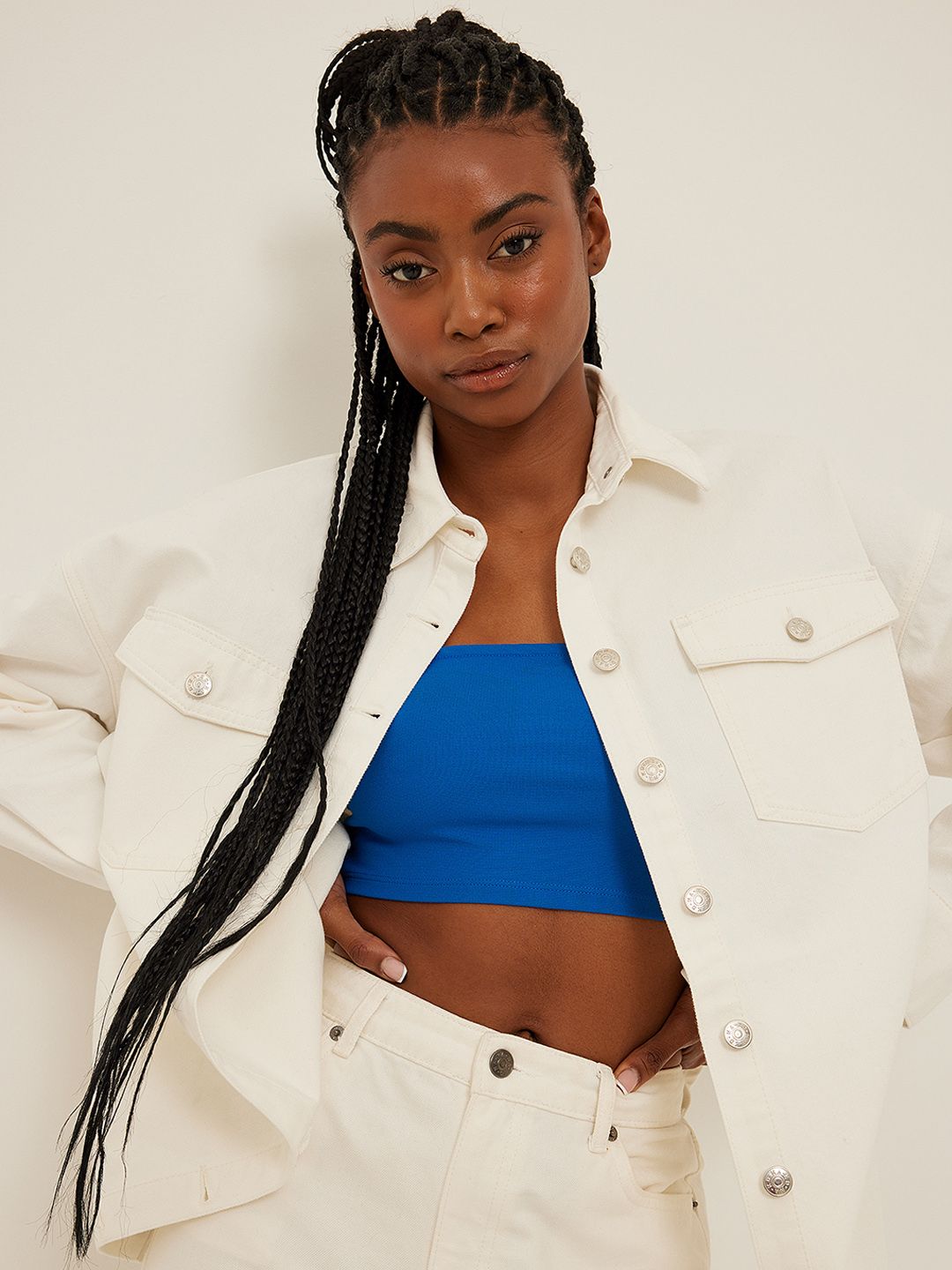 NA-KD Blue Solid Tube Crop Top