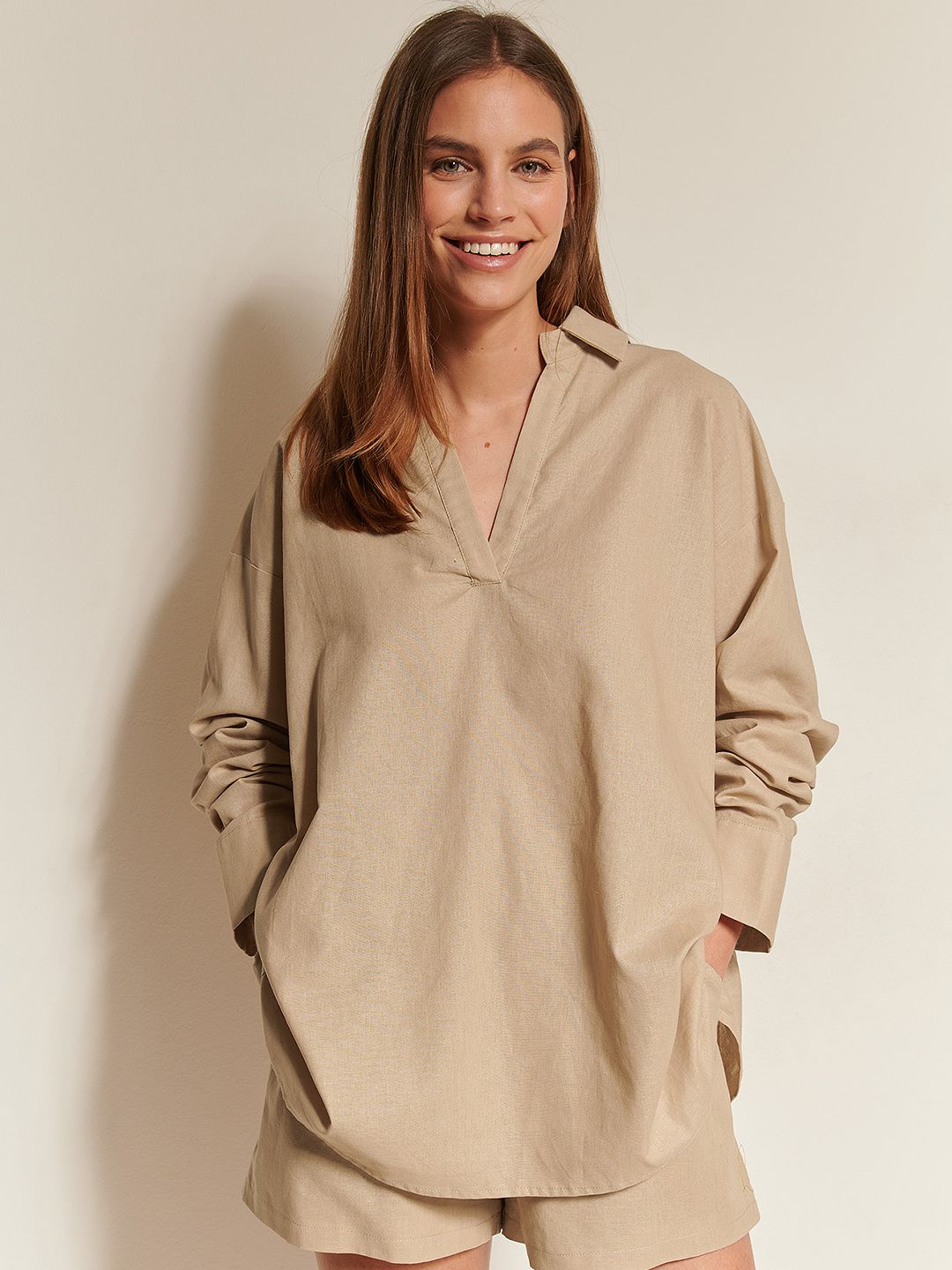 NA-KD Beige Shirt Style Top