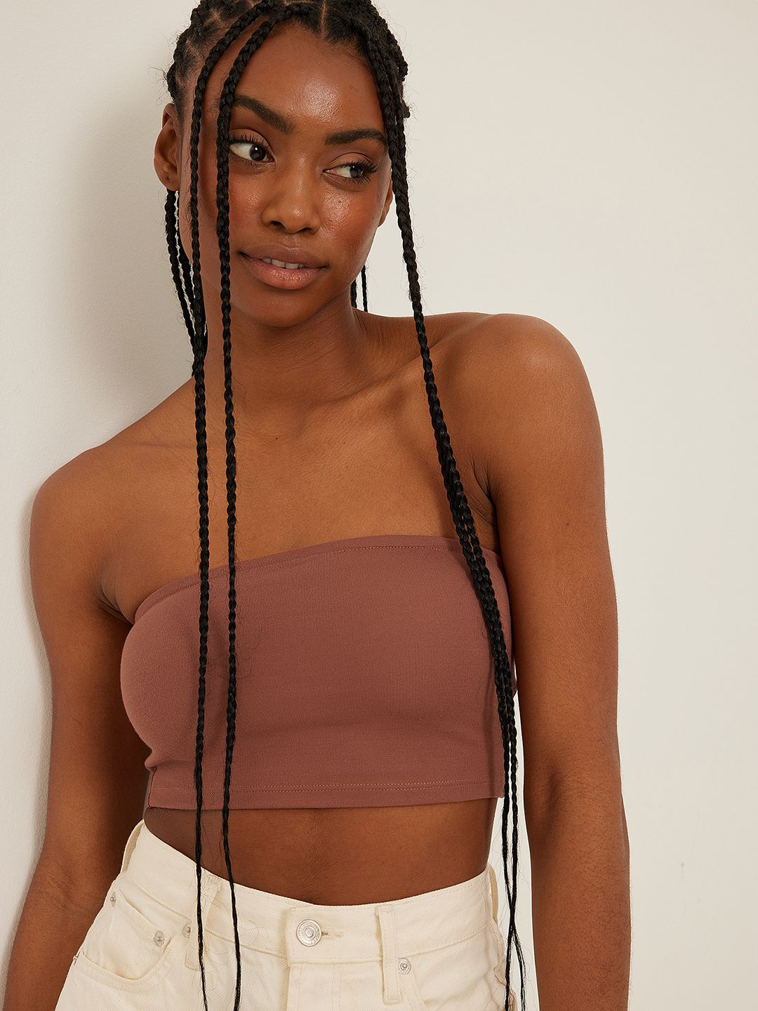NA-KD Women Mauve Solid Tube Crop Top Price in India