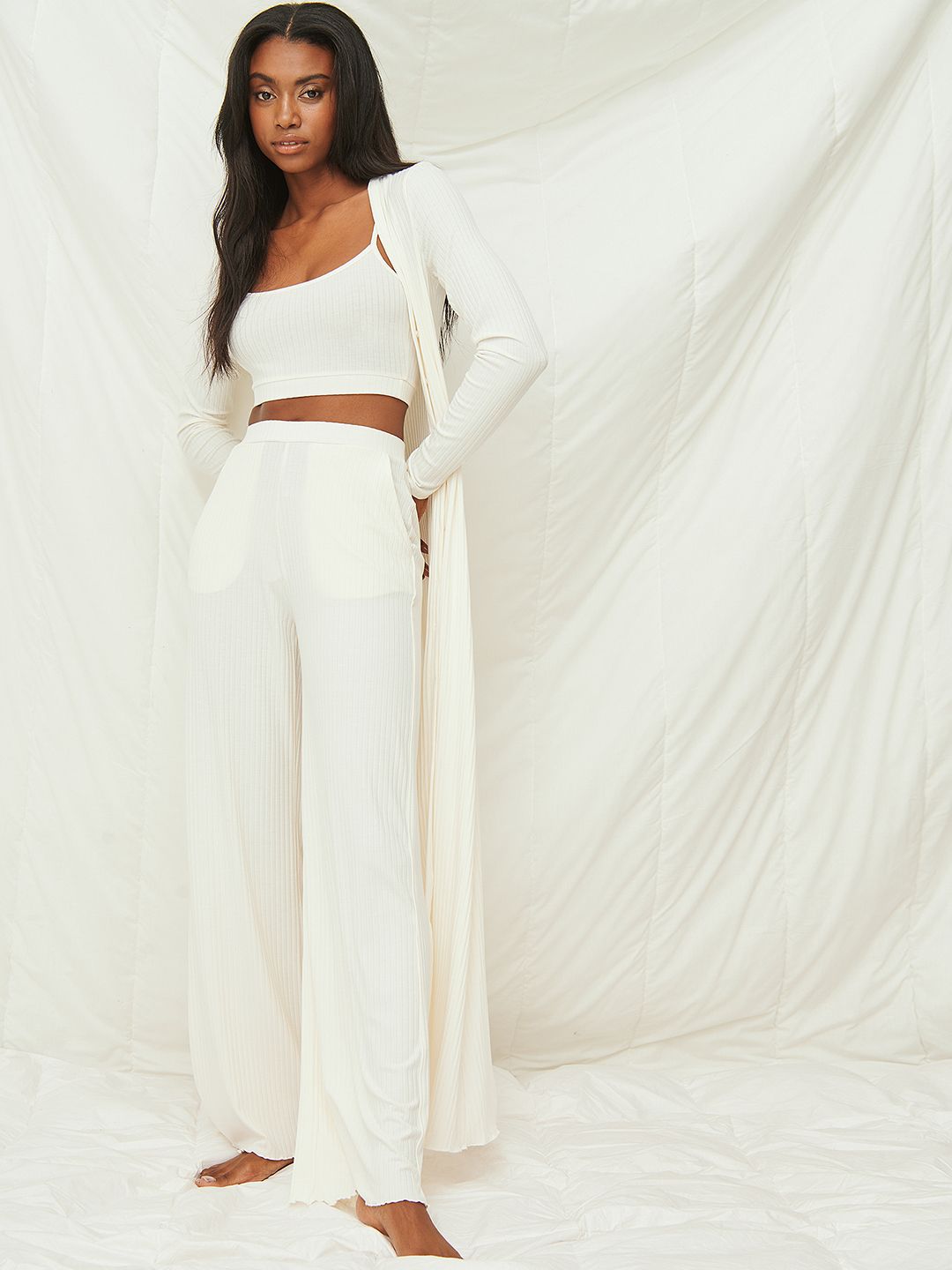 NA-KD White Self-Striped Bralette Crop Top